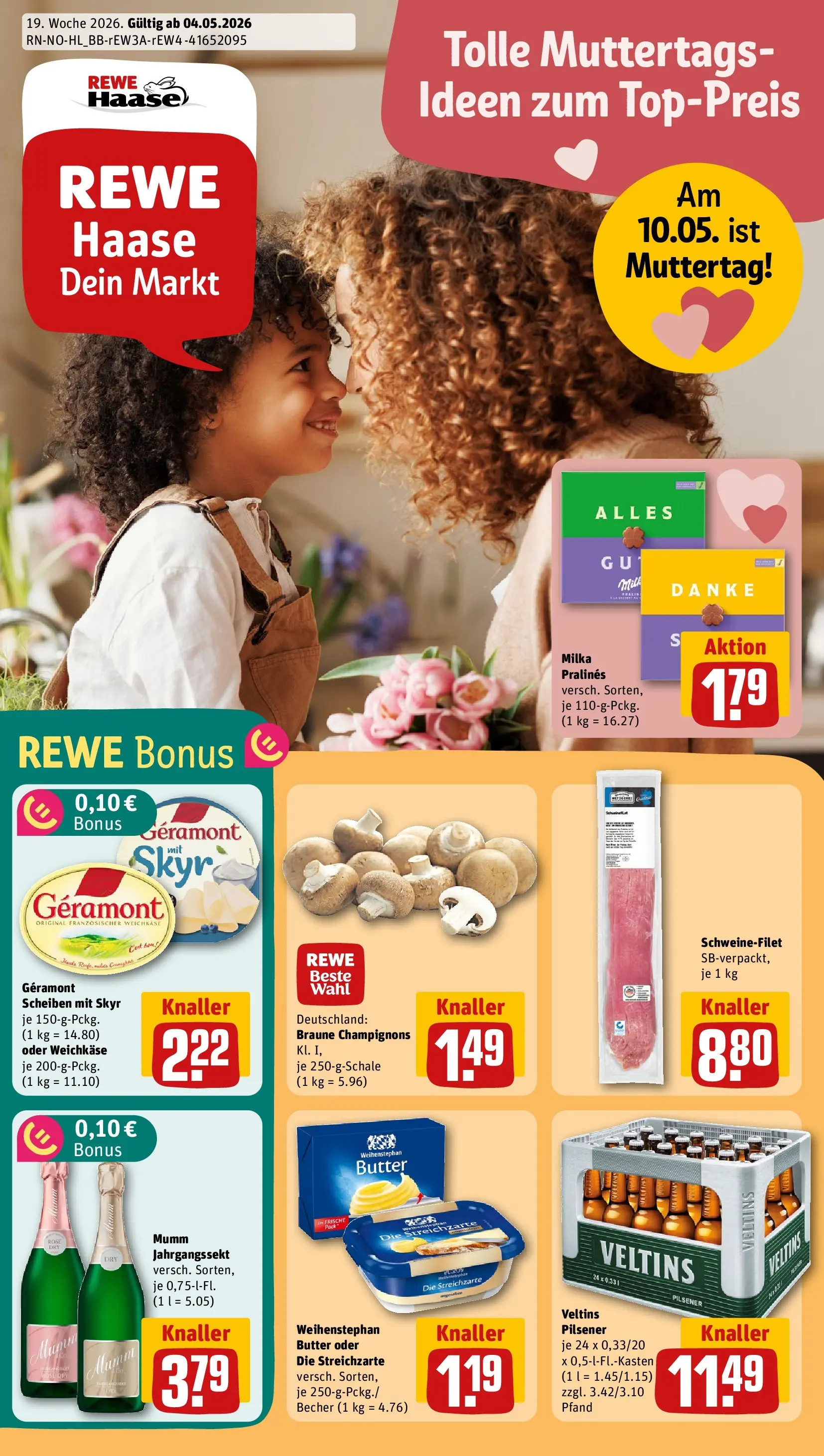 REWE Prospekt ab 04.05.2026 zum Blättern » Angebote | Seite: 1 | Produkte: Geramont, Milka, Weihenstephan butter, Veltins