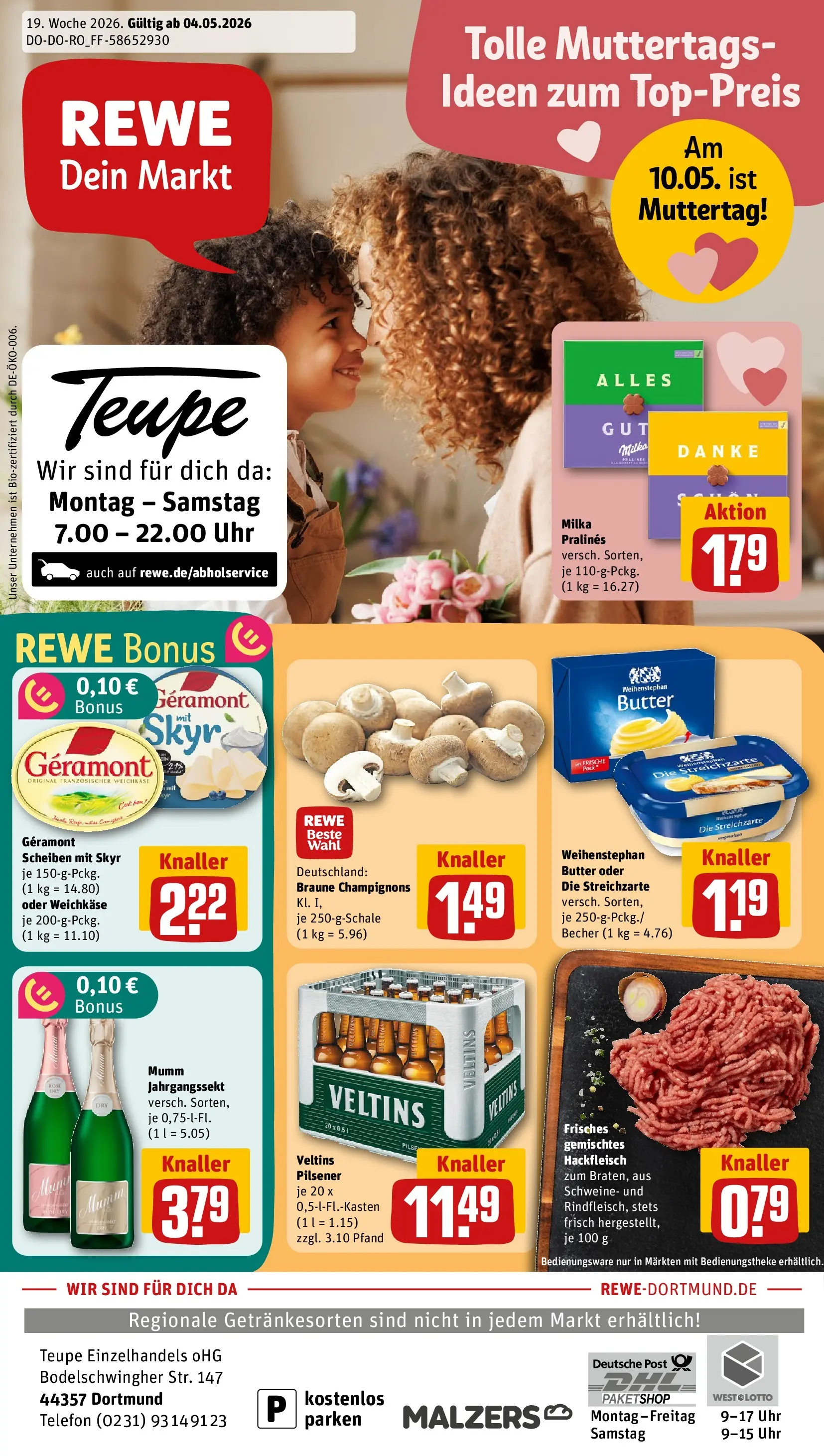 REWE Prospekt ab 04.05.2026 zum Blättern » Angebote | Seite: 1 | Produkte: Geramont, Skyr, Uhr, Veltins