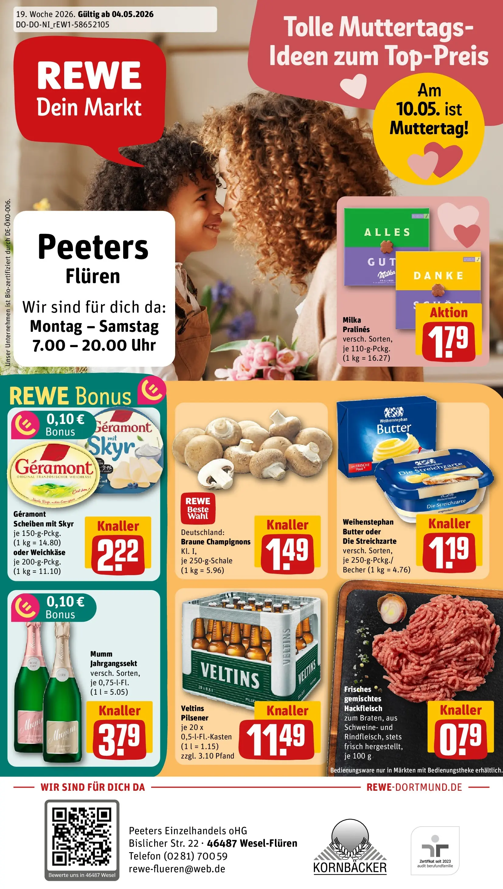 REWE Prospekt ab 04.05.2026 zum Blättern » Angebote | Seite: 1 | Produkte: Butter, Skyr, Champignons, Veltins