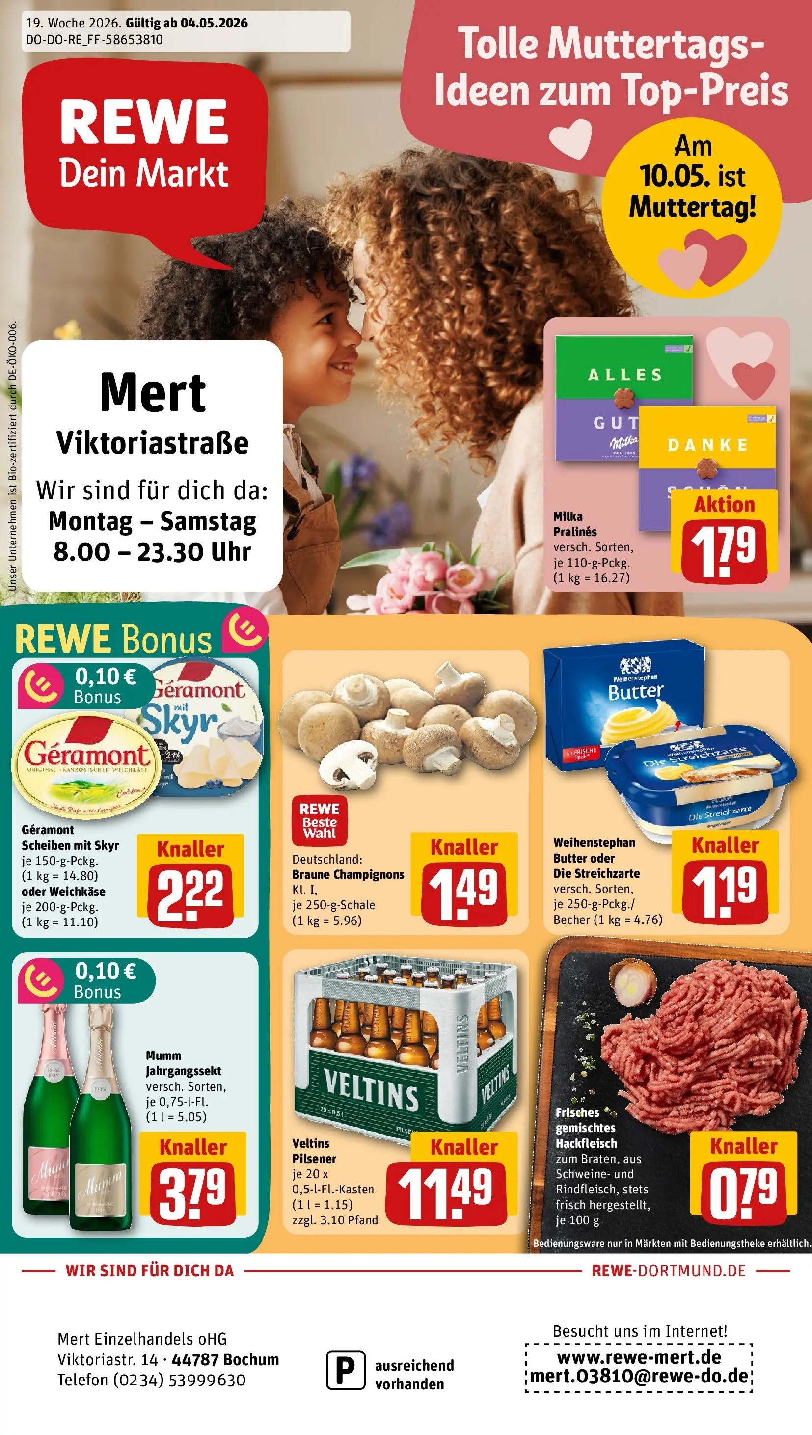 REWE Prospekt ab 04.05.2026 zum Blättern » Angebote | Seite: 1 | Produkte: Weihenstephan butter, Skyr, Telefon, Hackfleisch