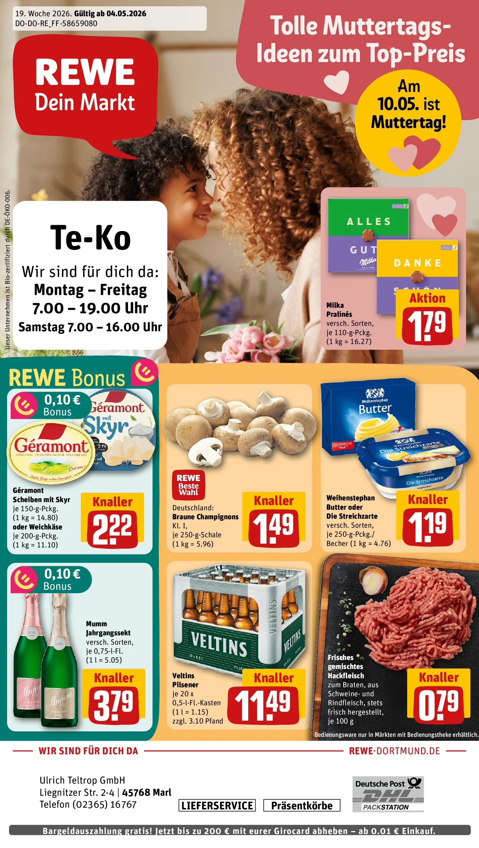 REWE Prospekt ab 04.05.2026 zum Blättern » Angebote | Seite: 1 | Produkte: Butter, Milka, Weihenstephan butter, Hackfleisch