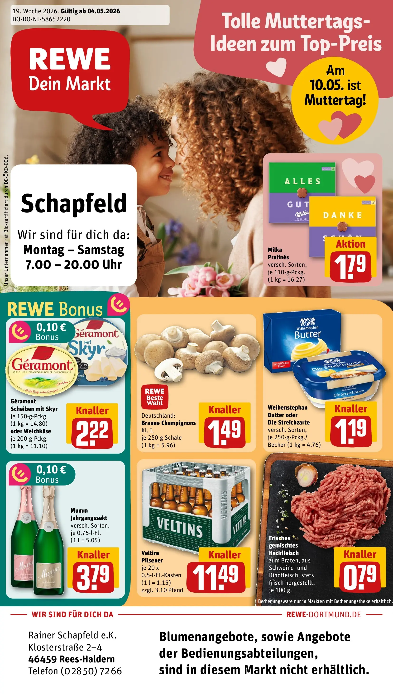 REWE Prospekt ab 04.05.2026 zum Blättern » Angebote | Seite: 1 | Produkte: Geramont, Telefon, Uhr, Veltins
