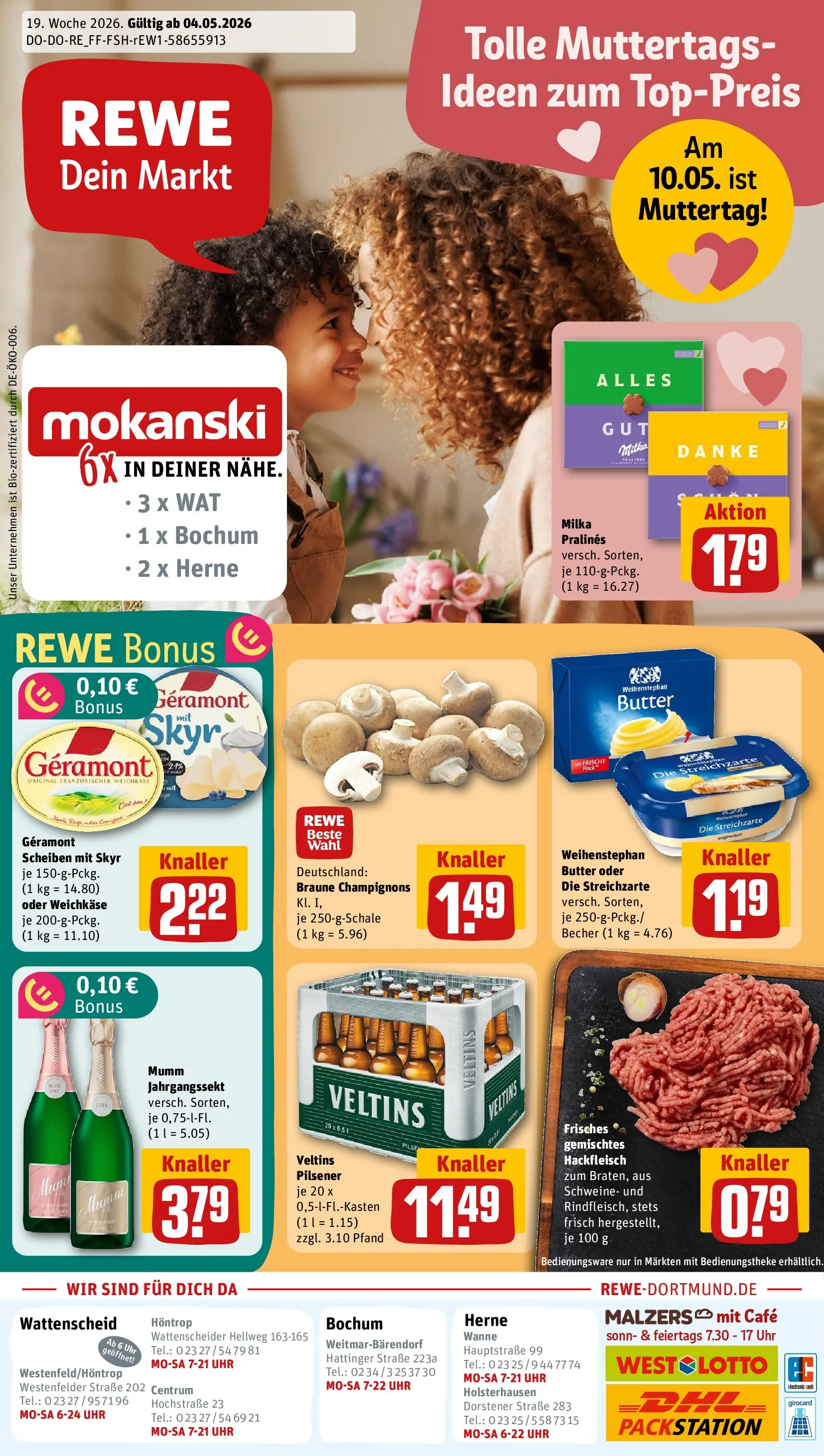 REWE Prospekt ab 03.05.2026 zum Blättern » Angebote | Seite: 1 | Produkte: Butter, Milka, Uhr, Hackfleisch
