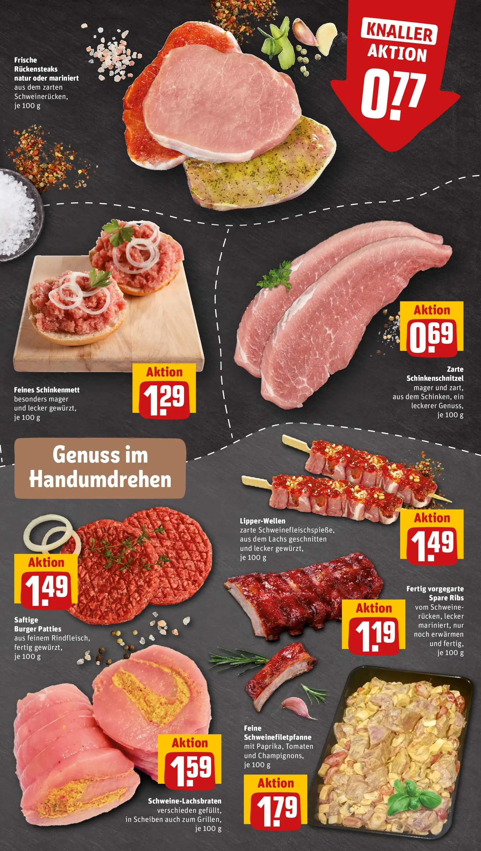 REWE Prospekt ab 04.05.2026 zum Blättern » Angebote | Seite: 9 | Produkte: Spare ribs, Burger, Tomaten, Lachs