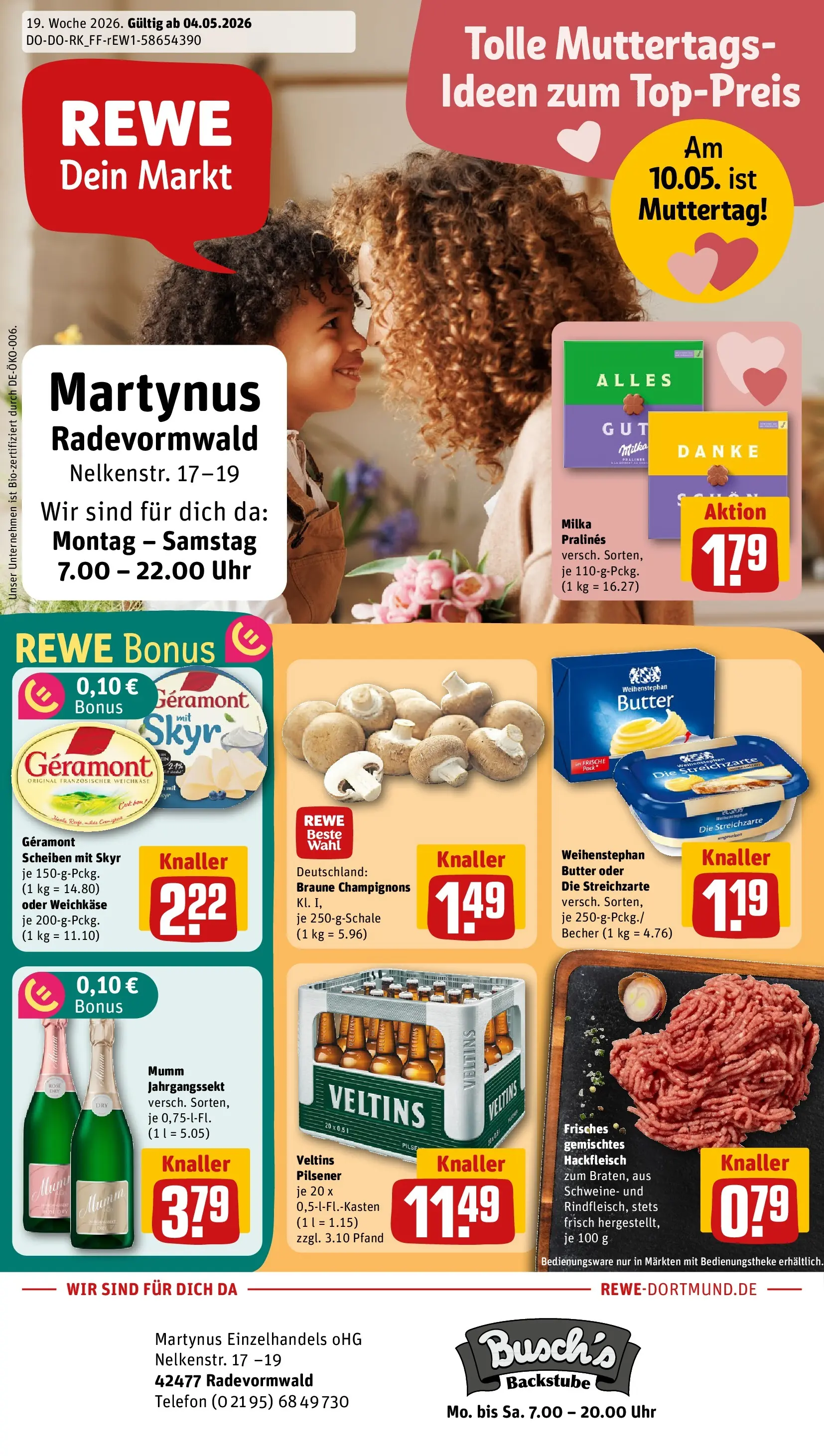 REWE Prospekt ab 04.05.2026 zum Blättern » Angebote | Seite: 1 | Produkte: Geramont, Butter, Telefon, Veltins