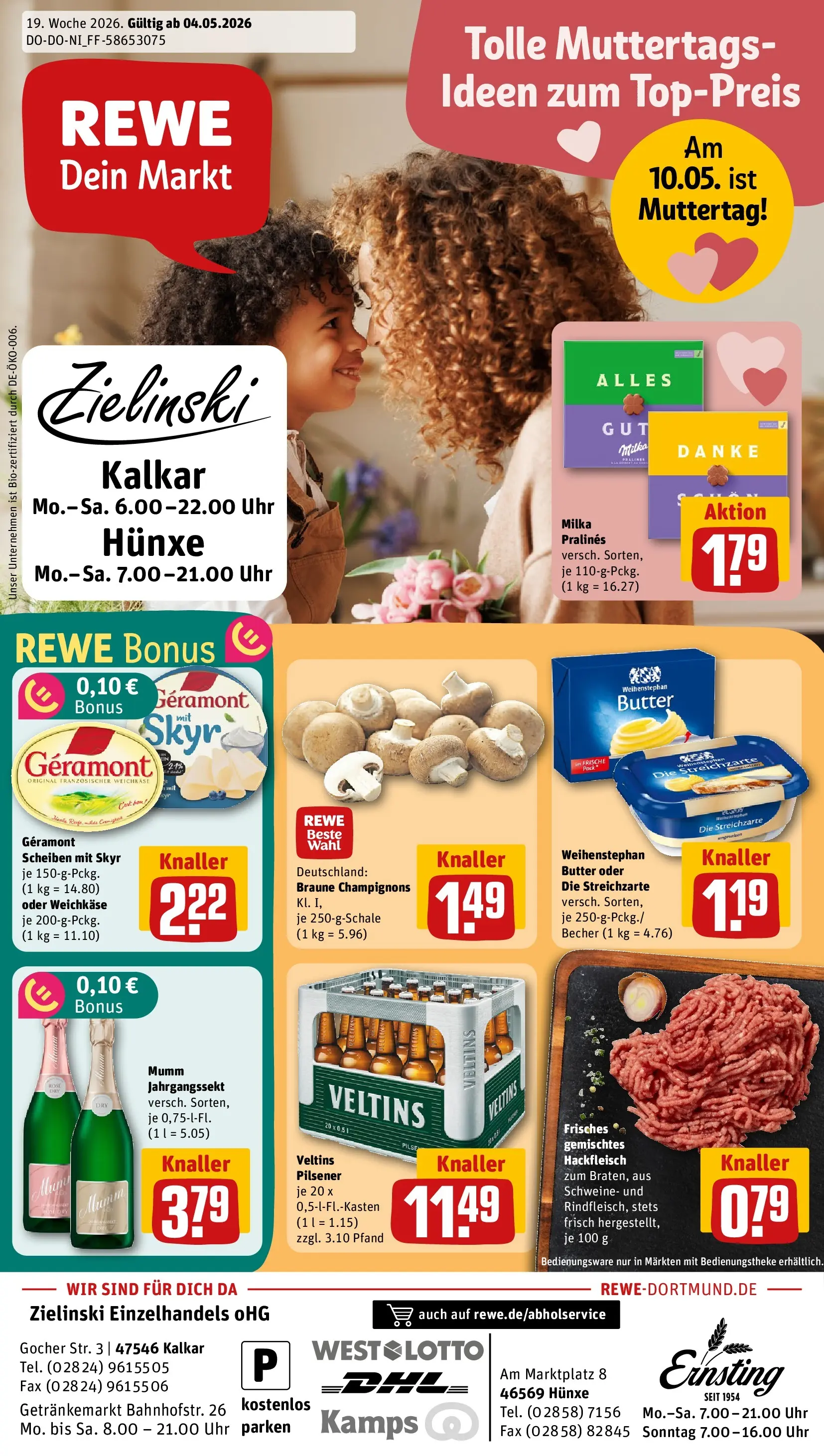 REWE Prospekt ab 04.05.2026 zum Blättern » Angebote | Seite: 1 | Produkte: Butter, Milka, Skyr, Champignons