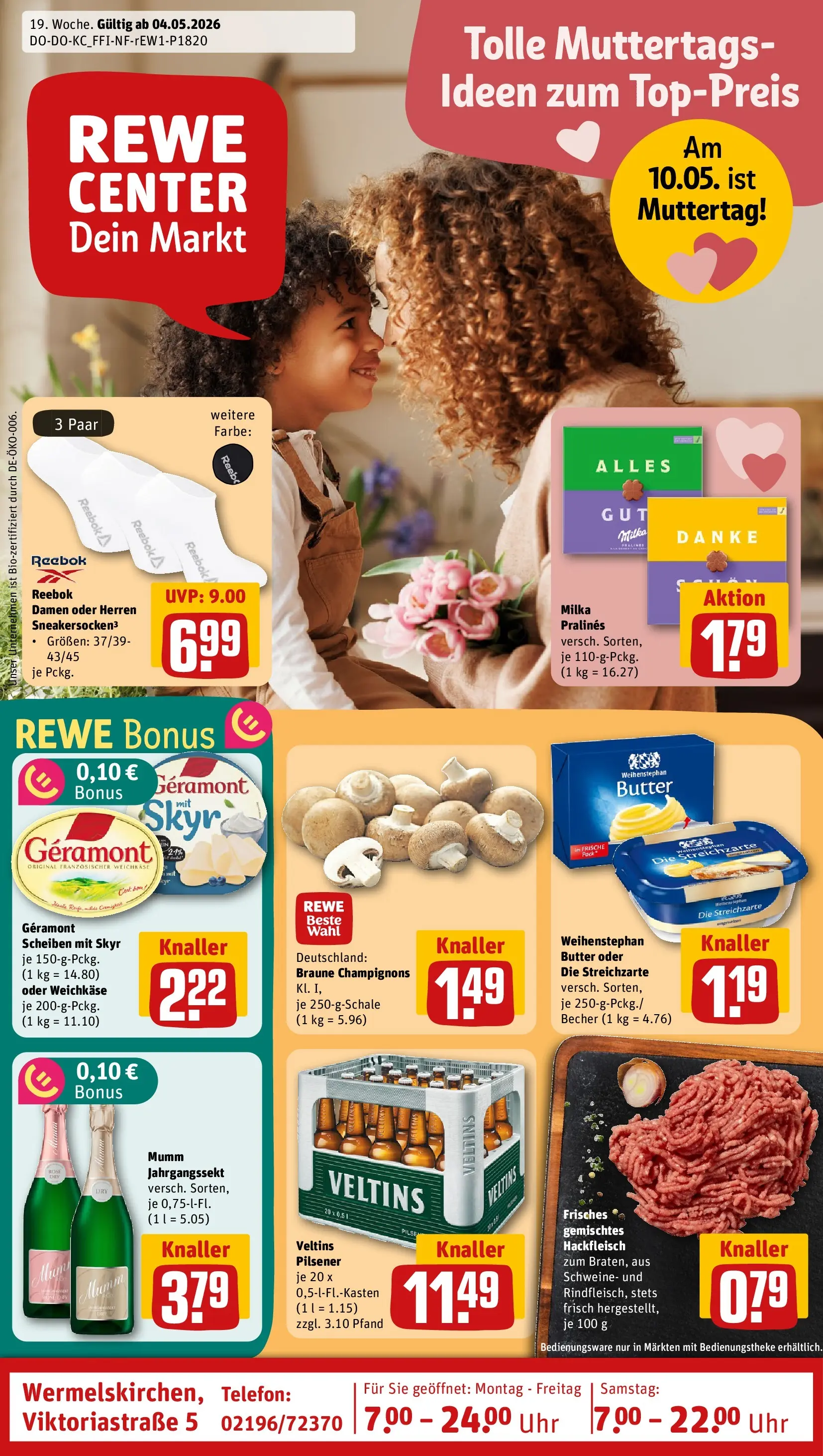 REWE Prospekt ab 04.05.2026 zum Blättern » Angebote | Seite: 1 | Produkte: Milka, Weihenstephan butter, Skyr, Veltins