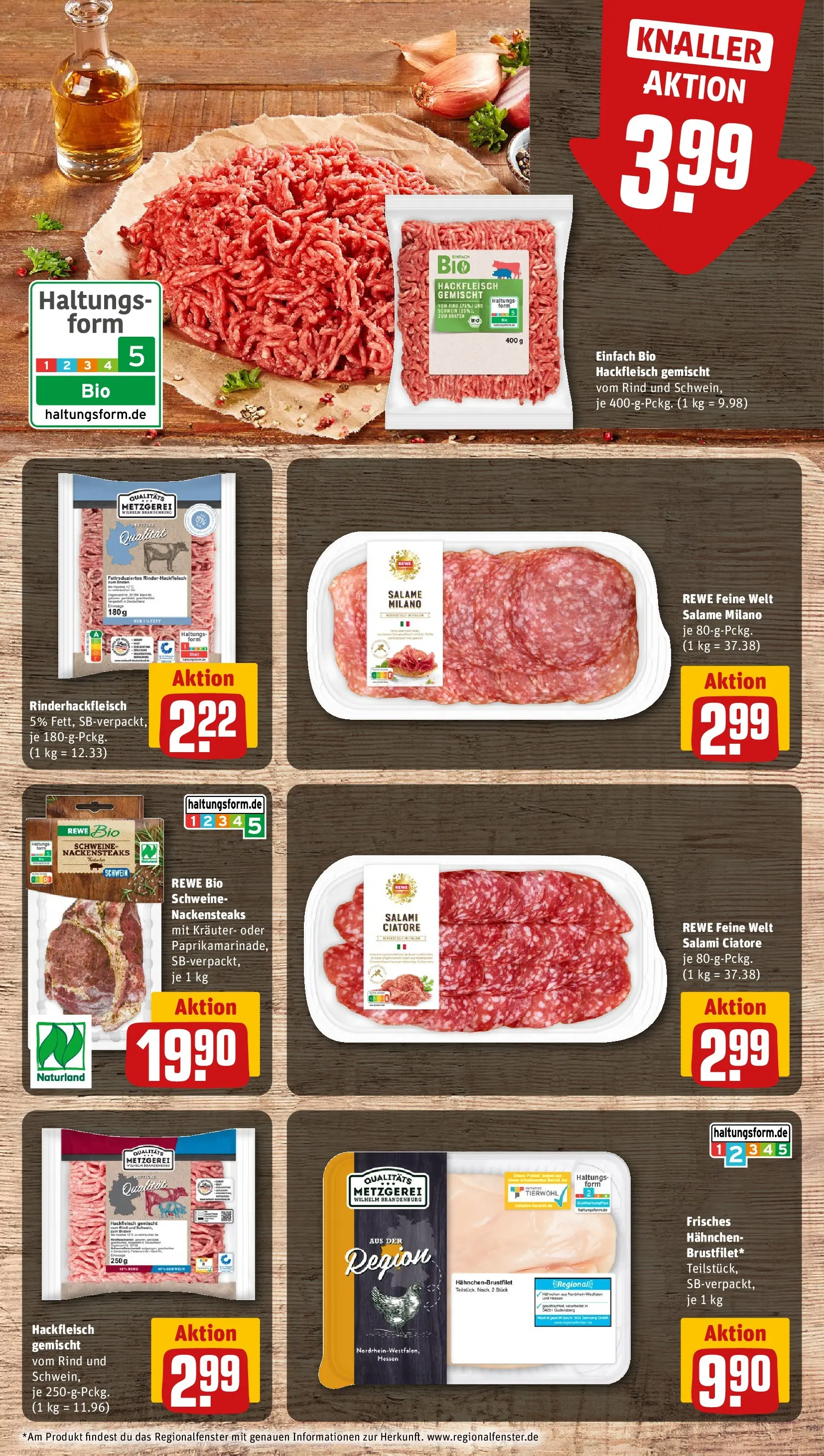REWE Prospekt ab 04.05.2026 zum Blättern » Angebote | Seite: 12 | Produkte: Nackensteaks, Hahnchen, Salami, Hackfleisch