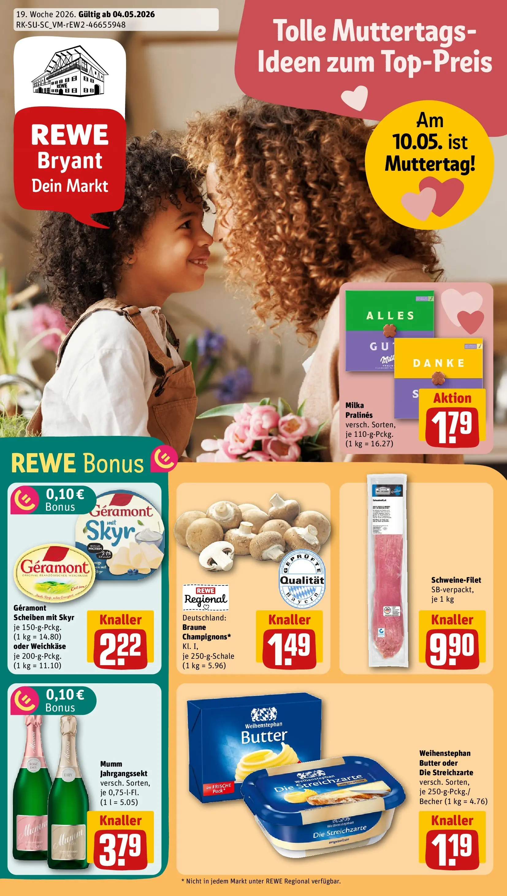 REWE Prospekt ab 04.05.2026 zum Blättern » Angebote | Seite: 1 | Produkte: Geramont, Weihenstephan butter, Skyr, Schweinefilet
