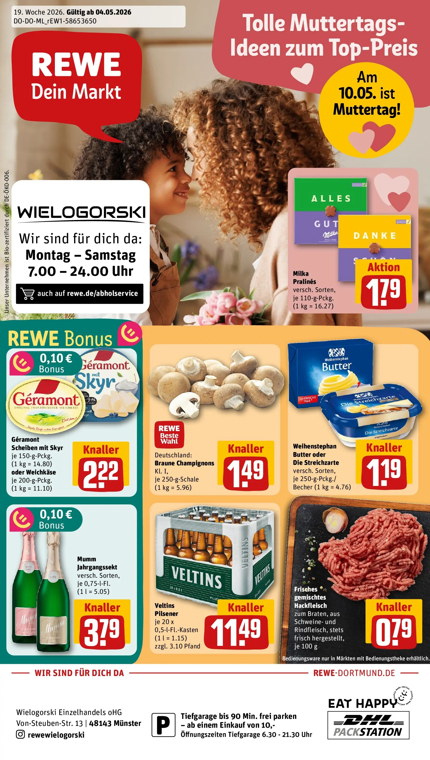 REWE Prospekt ab 04.05.2026 zum Blättern » Angebote | Seite: 1 | Produkte: Butter, Milka, Skyr, Veltins