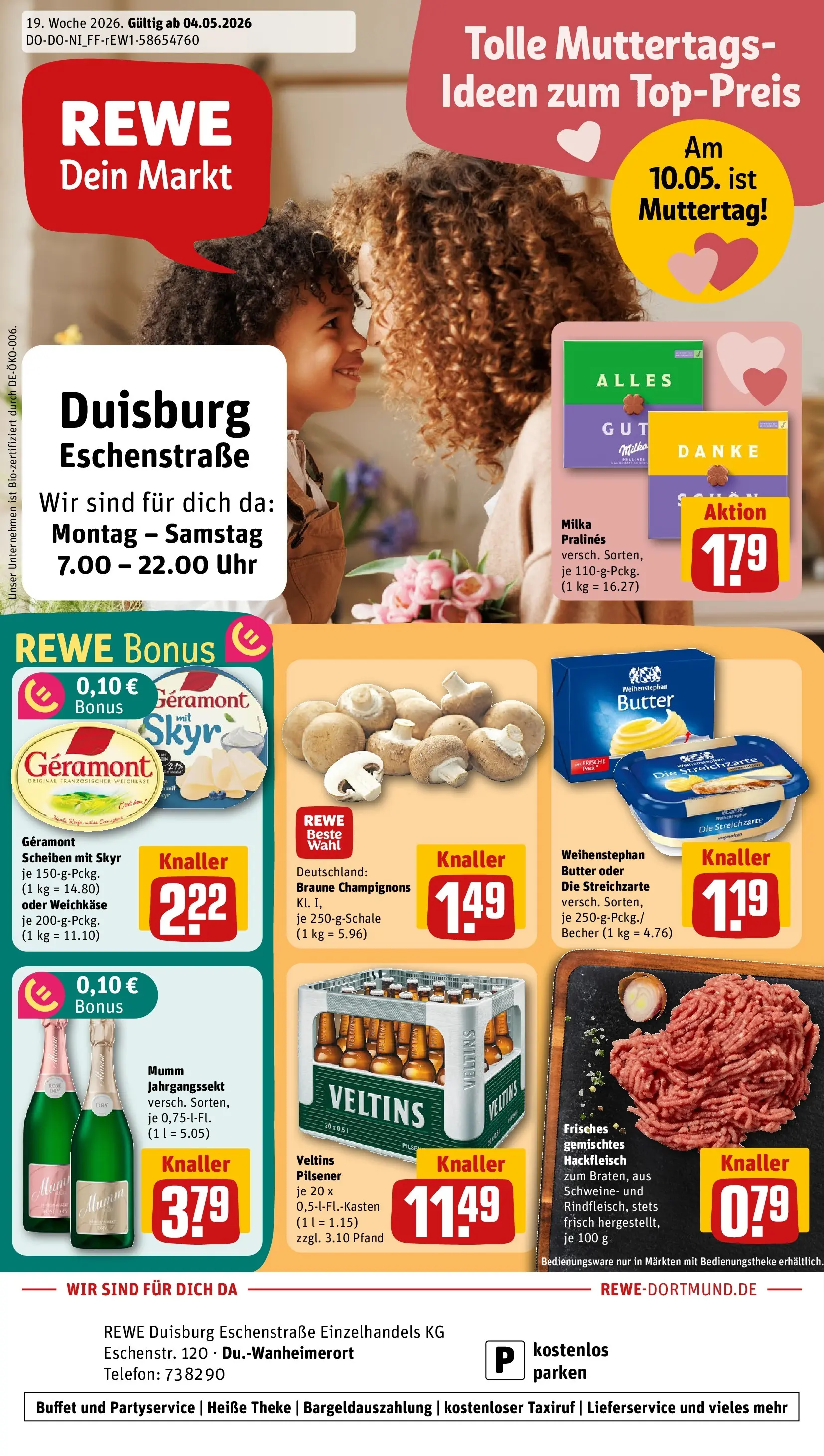 REWE Prospekt ab 04.05.2026 zum Blättern » Angebote | Seite: 1 | Produkte: Butter, Telefon, Veltins, Hackfleisch