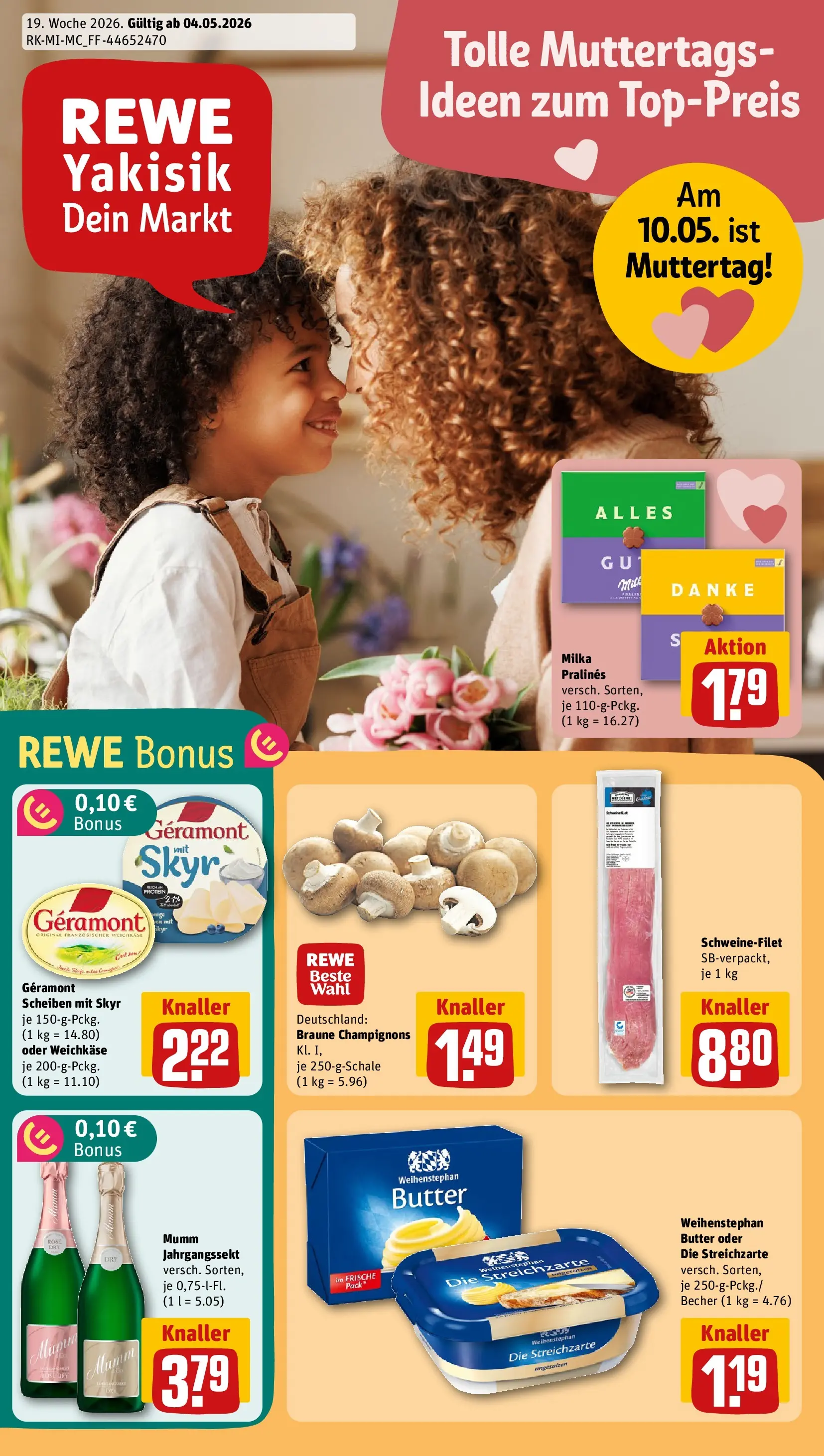 REWE Prospekt ab 04.05.2026 zum Blättern » Angebote | Seite: 1 | Produkte: Geramont, Butter, Skyr, Schweinefilet