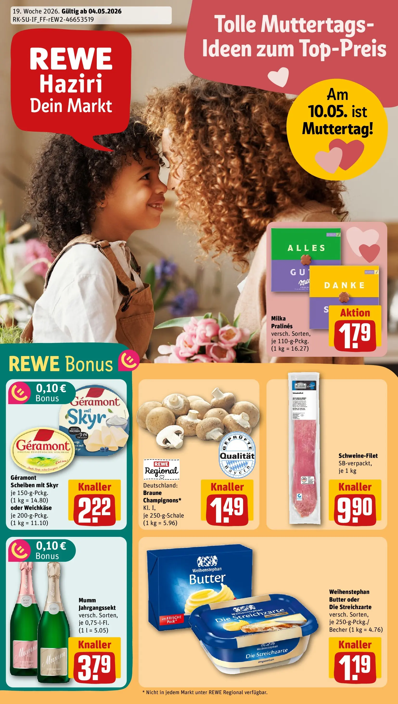REWE Prospekt ab 04.05.2026 zum Blättern » Angebote | Seite: 1 | Produkte: Geramont, Butter, Weihenstephan butter, Schweinefilet
