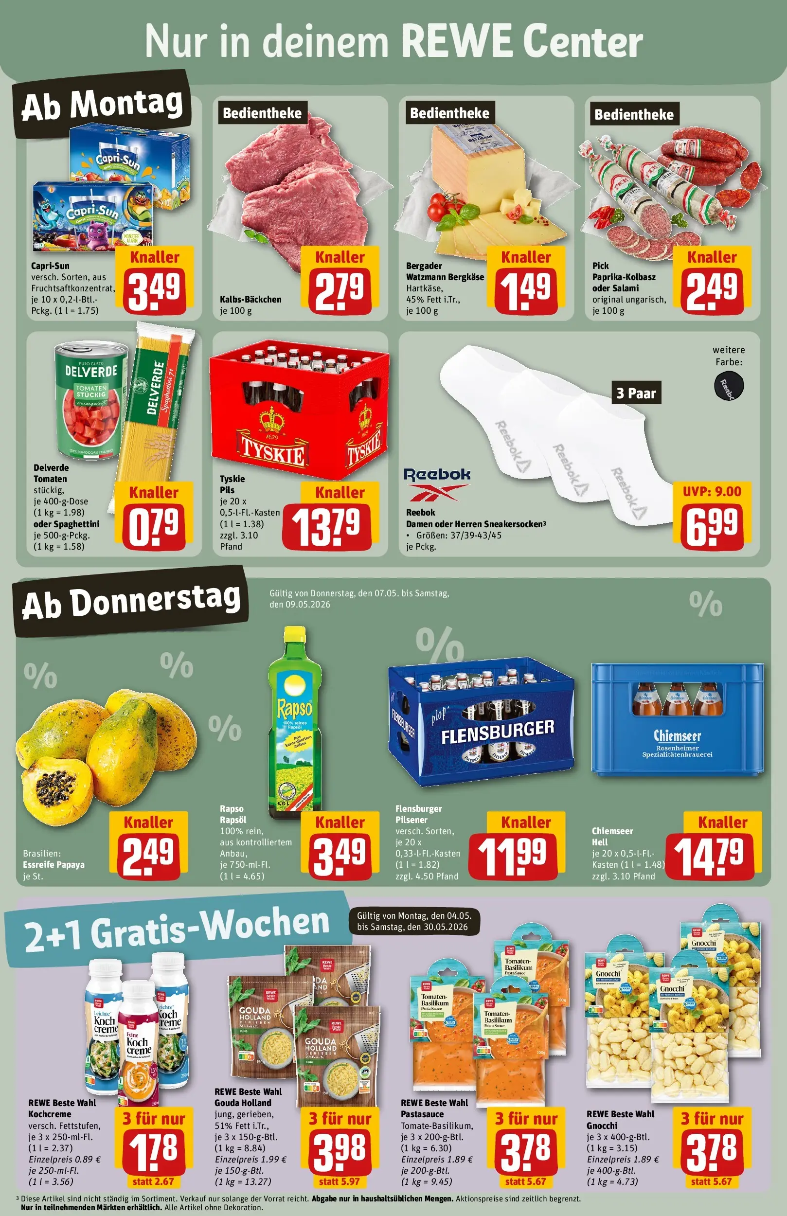 REWE Prospekt ab 04.05.2026 zum Blättern » Angebote | Seite: 5 | Produkte: Pils, Creme, Flensburger, Salami