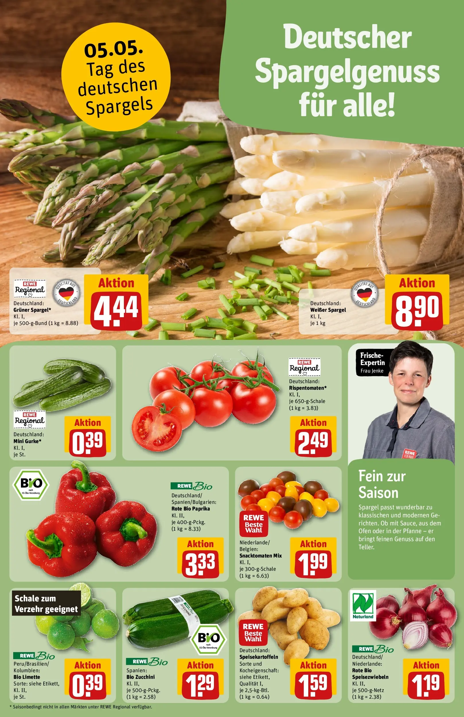 REWE Prospekt ab 04.05.2026 zum Blättern » Angebote | Seite: 11 | Produkte: Spargel, Paprika, Limette, Zucchini