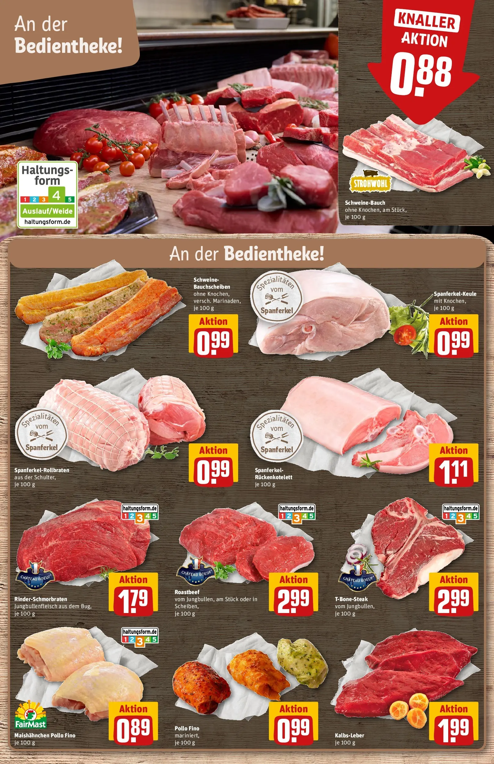 REWE Prospekt ab 04.05.2026 zum Blättern » Angebote | Seite: 13 | Produkte: Schweinebauch, Roastbeef, Kalbsleber, Steak