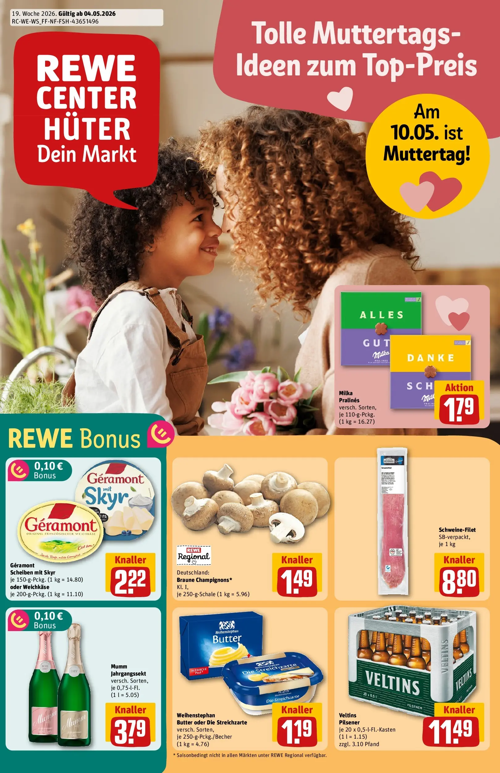REWE Prospekt ab 04.05.2026 zum Blättern » Angebote | Seite: 1 | Produkte: Geramont, Butter, Milka, Weihenstephan butter