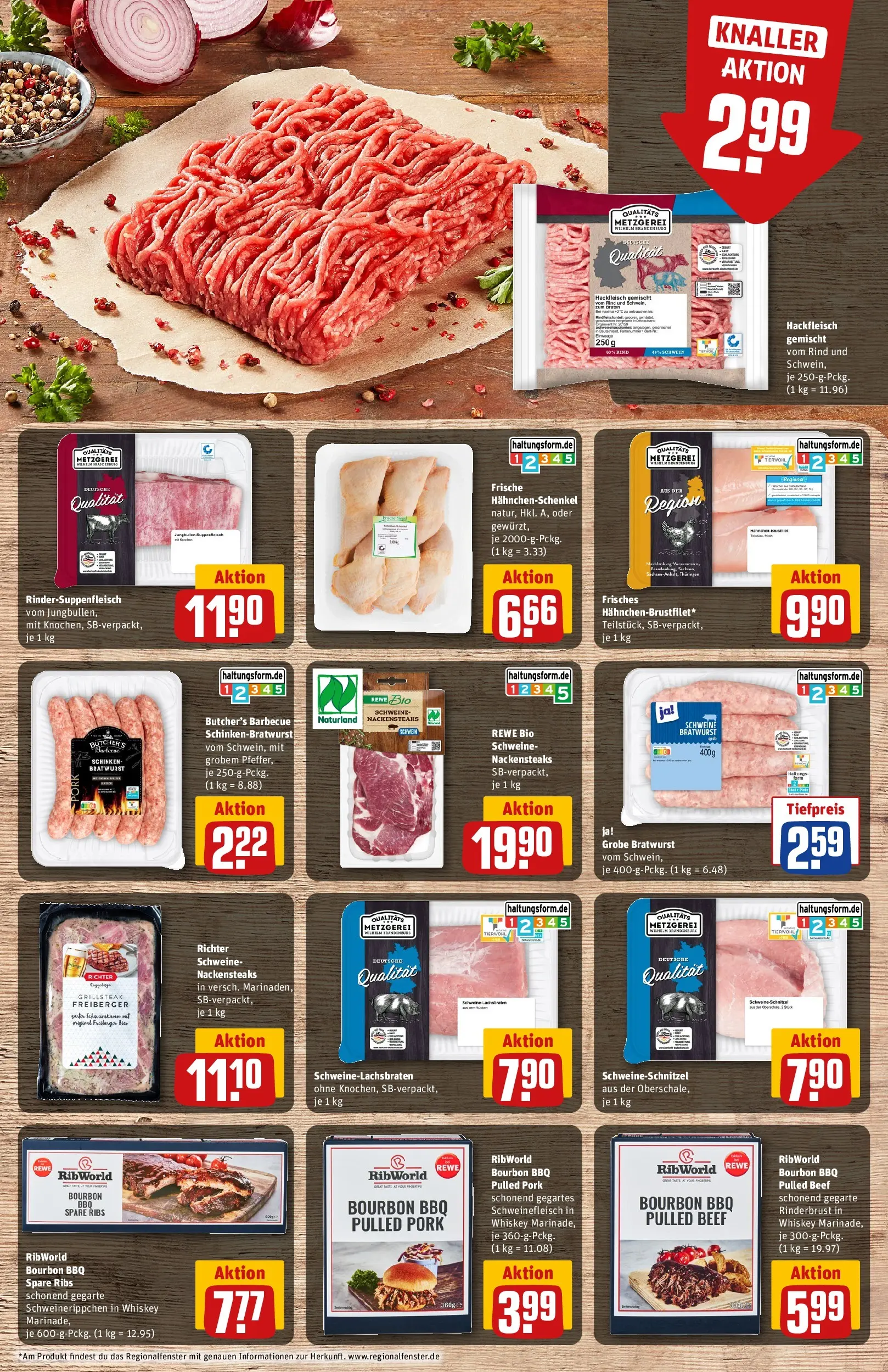 REWE Prospekt ab 04.05.2026 zum Blättern » Angebote | Seite: 12 | Produkte: Bratwurst, Spare ribs, Schweinefleisch, Hackfleisch