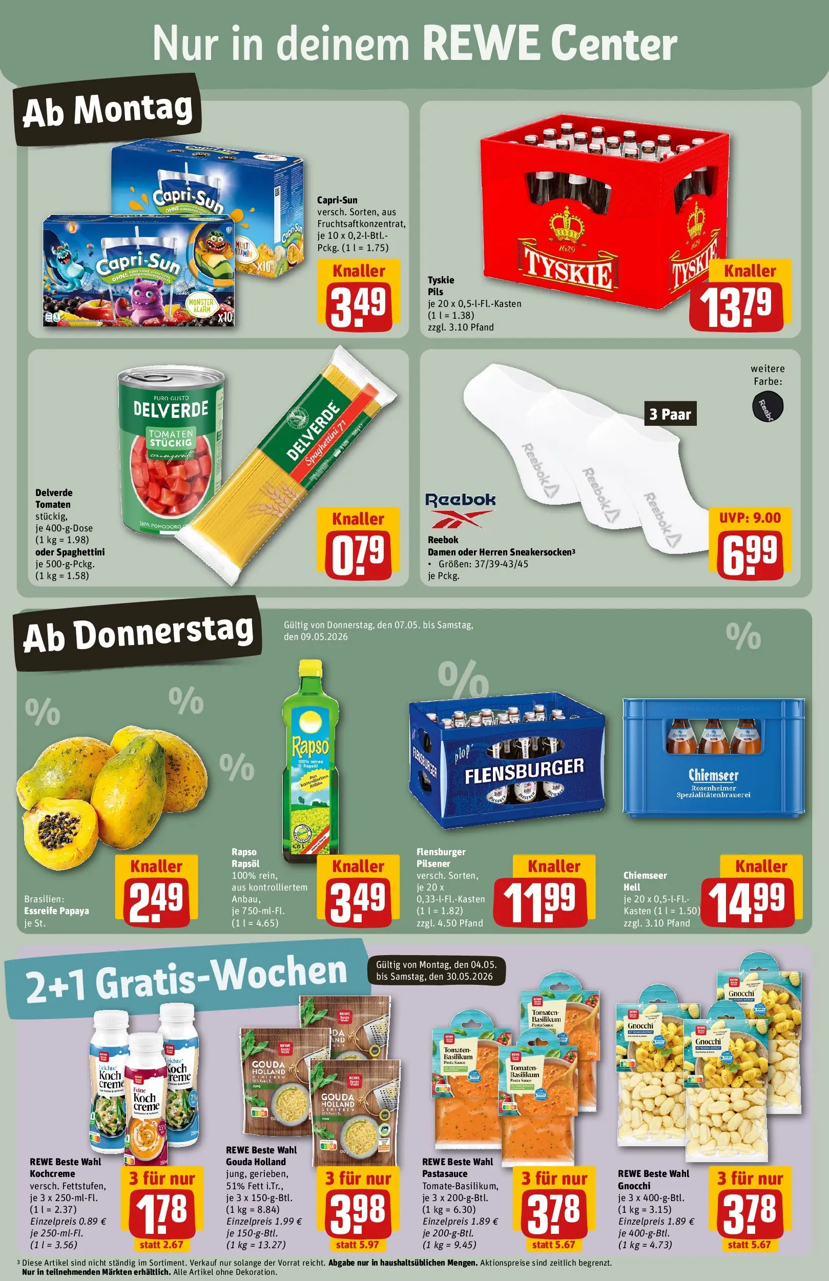 REWE Prospekt ab 04.05.2026 zum Blättern » Angebote | Seite: 5 | Produkte: Pils, Tomaten, Creme, Flensburger