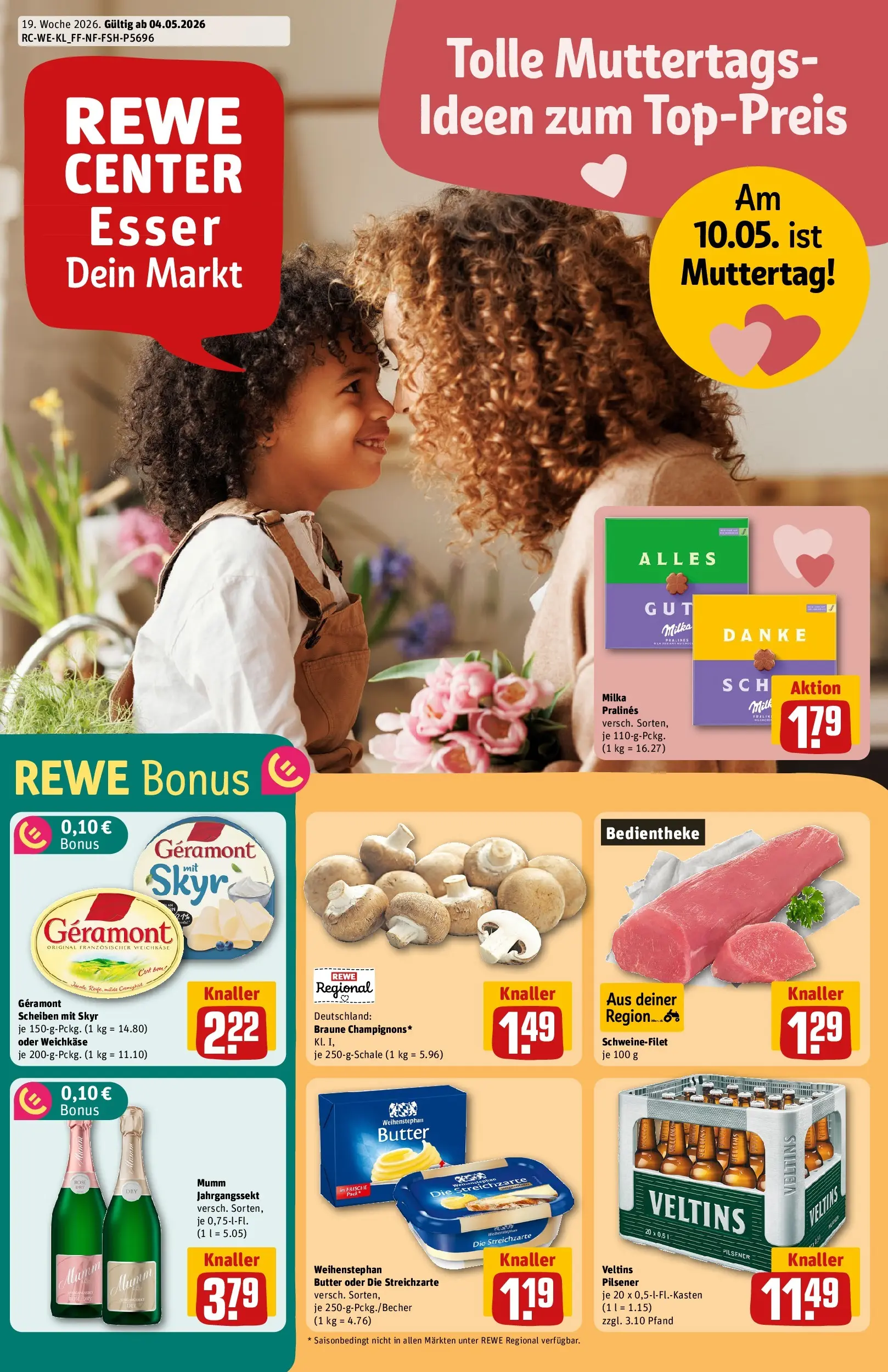 REWE Prospekt ab 04.05.2026 zum Blättern » Angebote | Seite: 1 | Produkte: Geramont, Milka, Weihenstephan butter, Veltins