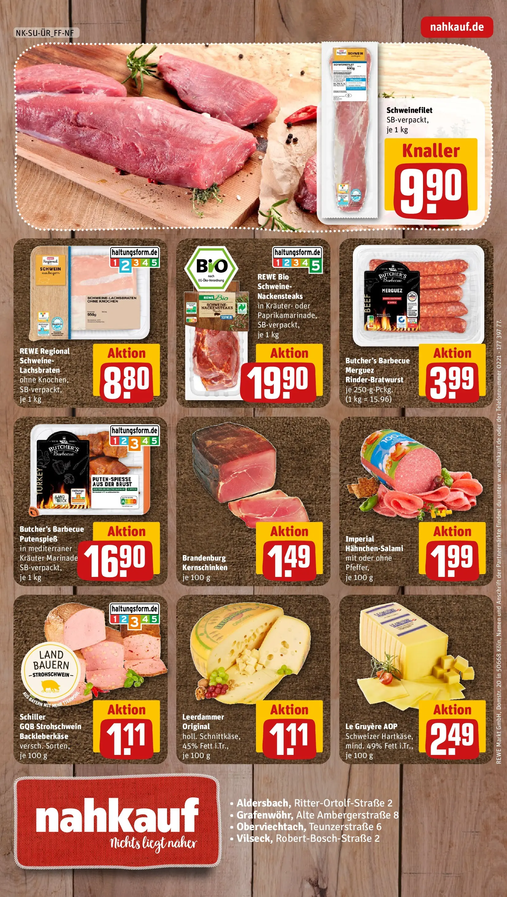 REWE Prospekt ab 04.05.2026 zum Blättern » Angebote | Seite: 8 | Produkte: Nackensteaks, Leerdammer, Schweinefilet, Salami