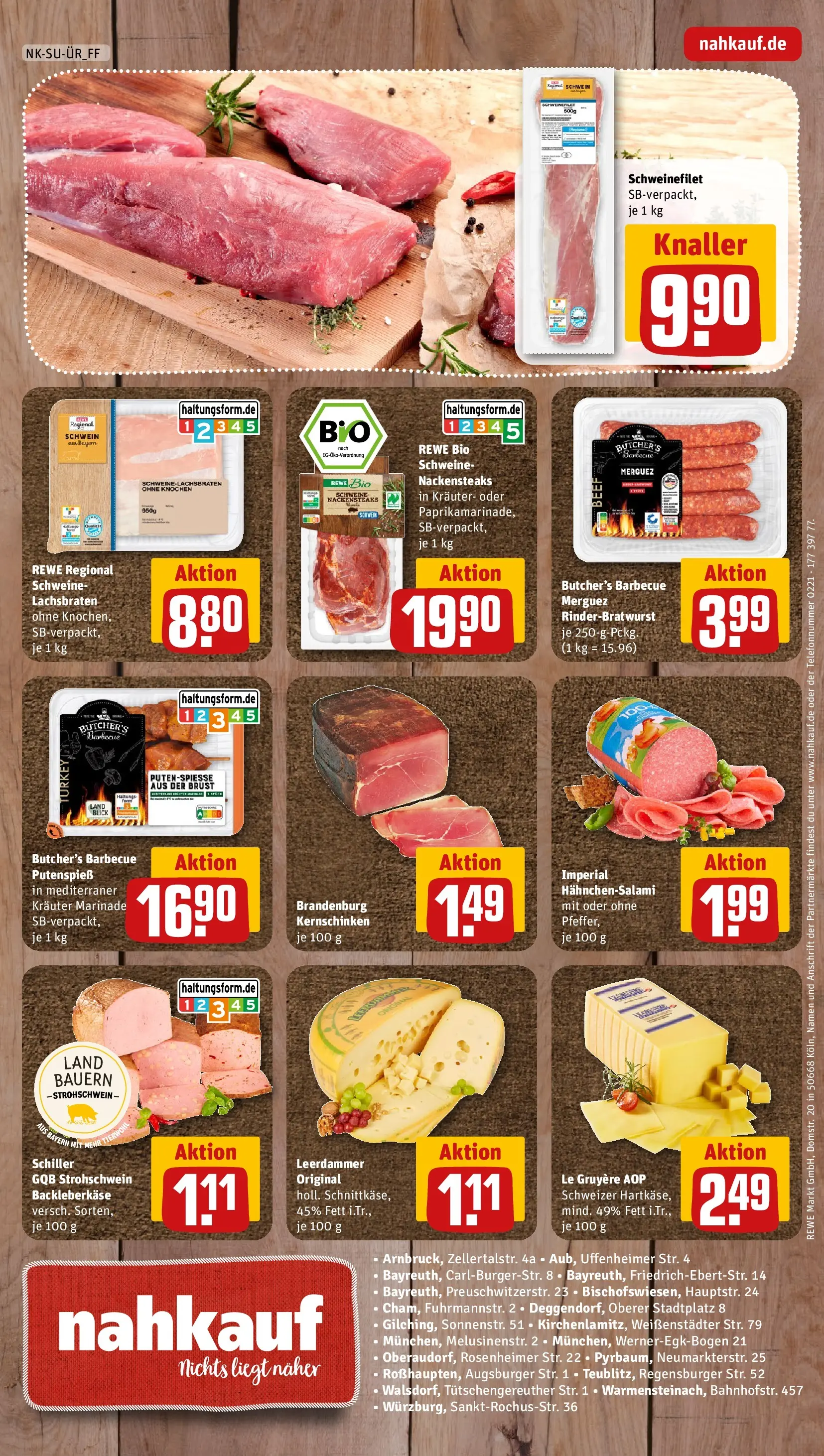 REWE Prospekt ab 04.05.2026 zum Blättern » Angebote | Seite: 8 | Produkte: Nackensteaks, Leerdammer, Schweinefilet, Salami