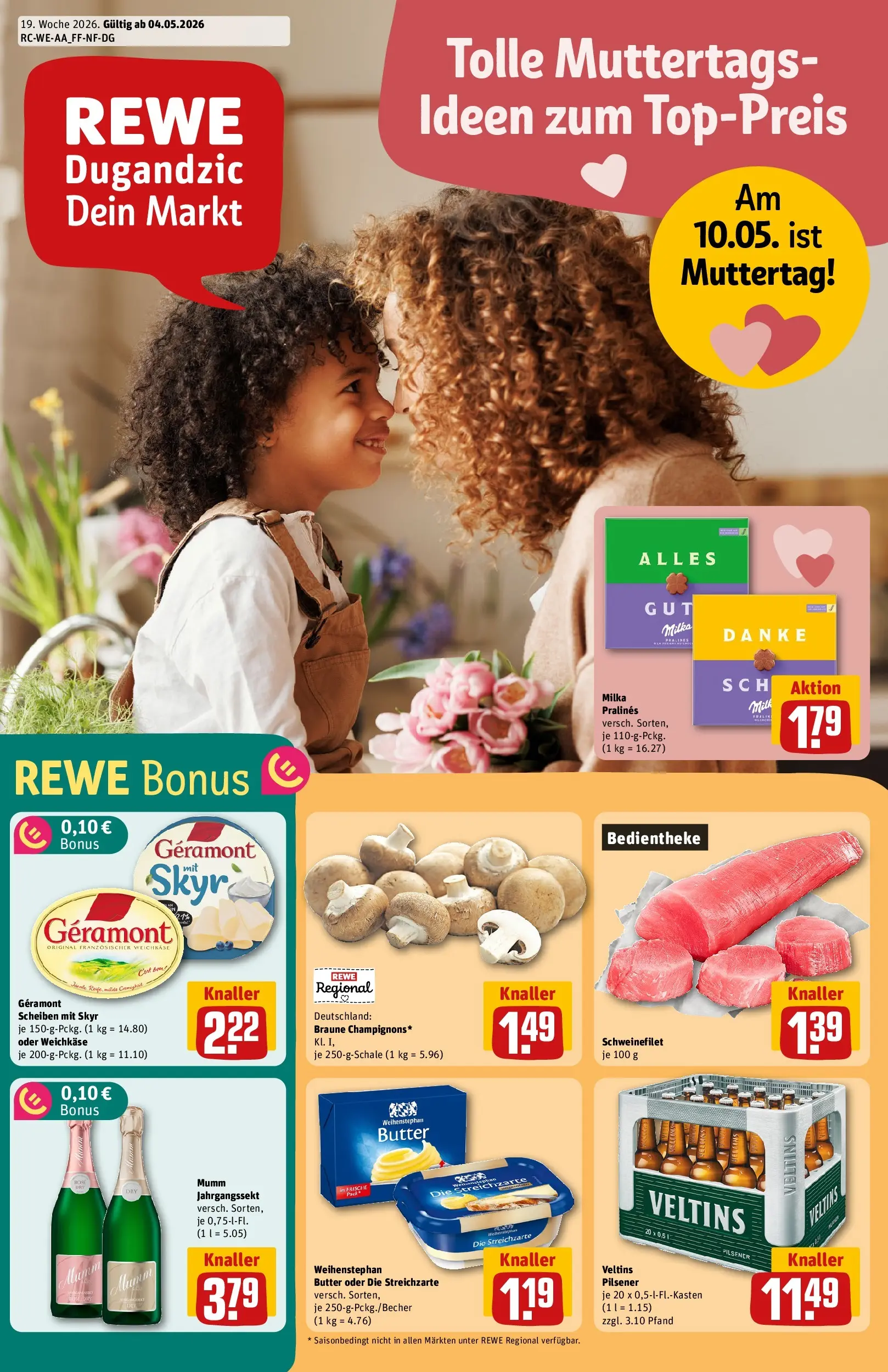 REWE Prospekt ab 04.05.2026 zum Blättern » Angebote | Seite: 1 | Produkte: Weihenstephan butter, Skyr, Schweinefilet, Veltins
