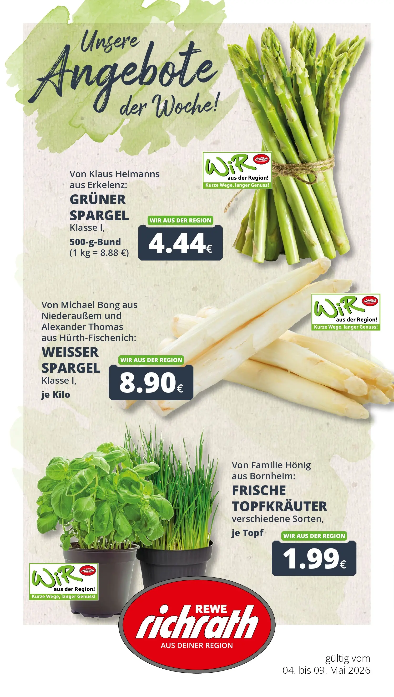 REWE Prospekt ab 04.05.2026 zum Blättern » Angebote | Seite: 1 | Produkte: Spargel