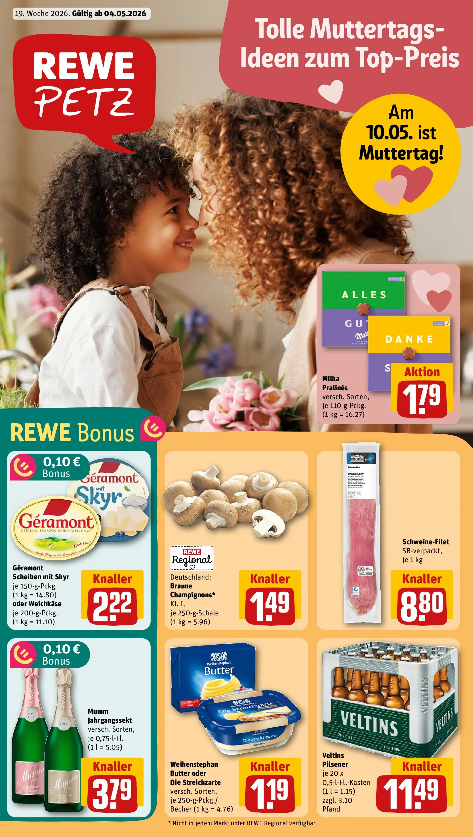 REWE Prospekt ab 04.05.2026 zum Blättern » Angebote | Seite: 1 | Produkte: Geramont, Weihenstephan butter, Skyr, Veltins