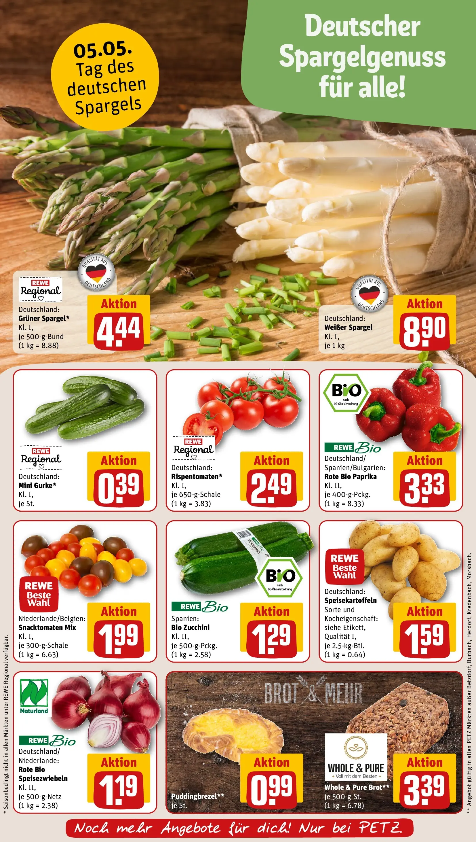REWE Prospekt ab 04.05.2026 zum Blättern » Angebote | Seite: 9 | Produkte: Spargel, Paprika, Brot, Zucchini