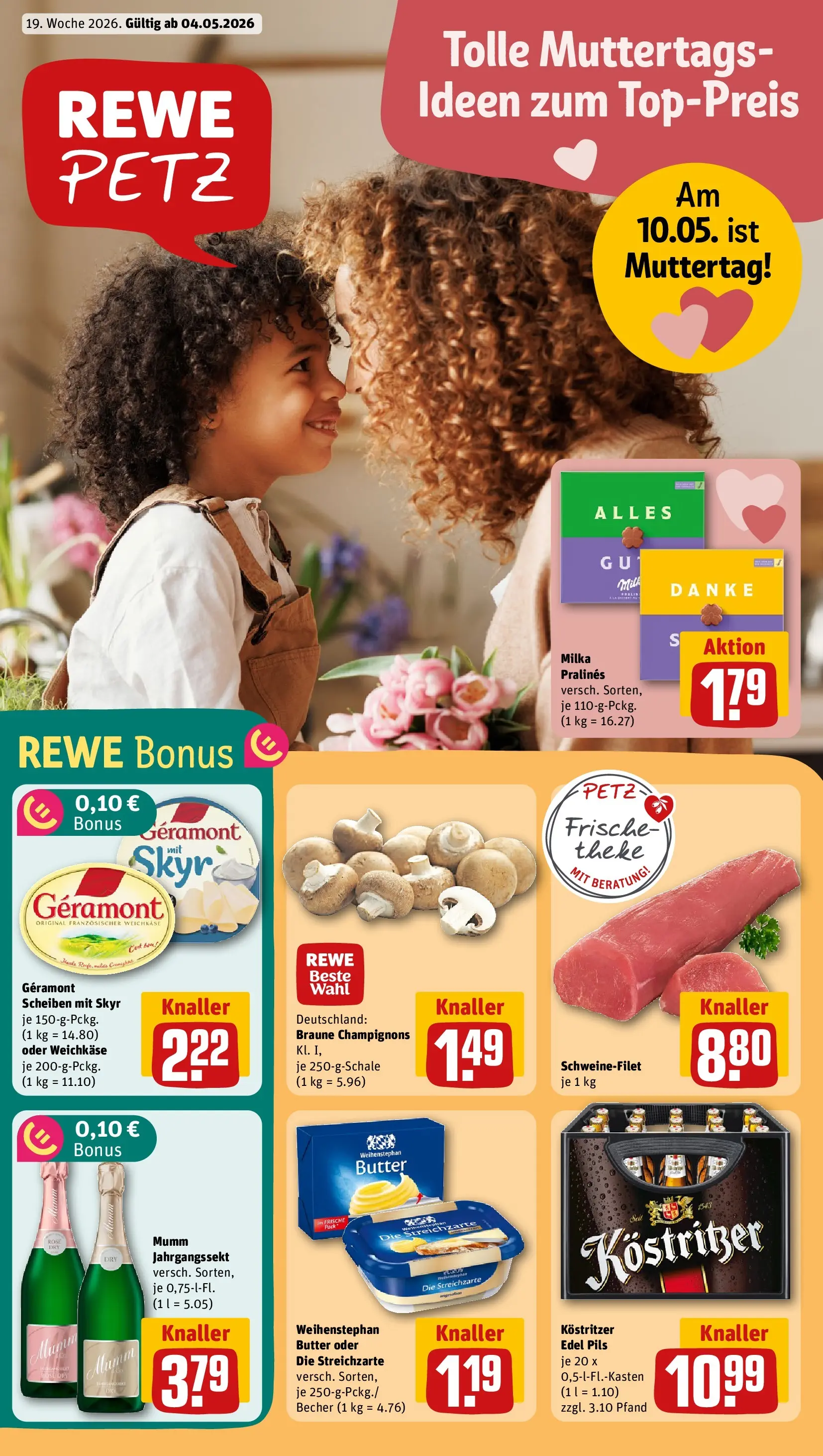 REWE Prospekt ab 04.05.2026 zum Blättern » Angebote | Seite: 3 | Produkte: Kostritzer, Pils, Weihenstephan butter, Champignons