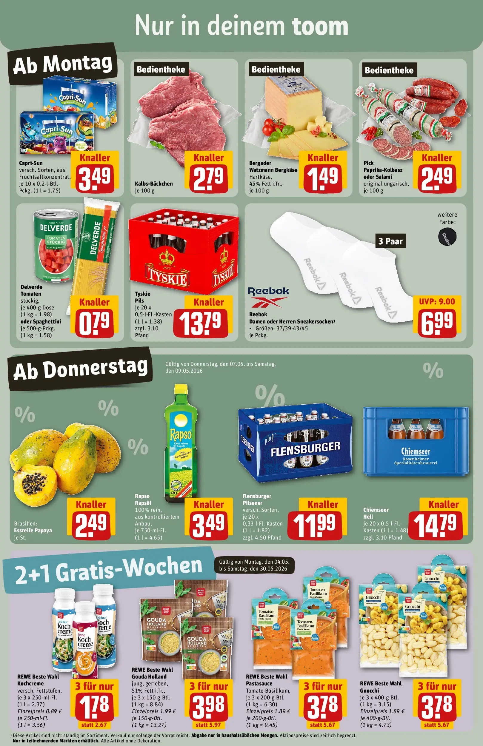 REWE Prospekt ab 04.05.2026 zum Blättern » Angebote | Seite: 5 | Produkte: Gouda, Flensburger, Pasta, Rapso rapsol