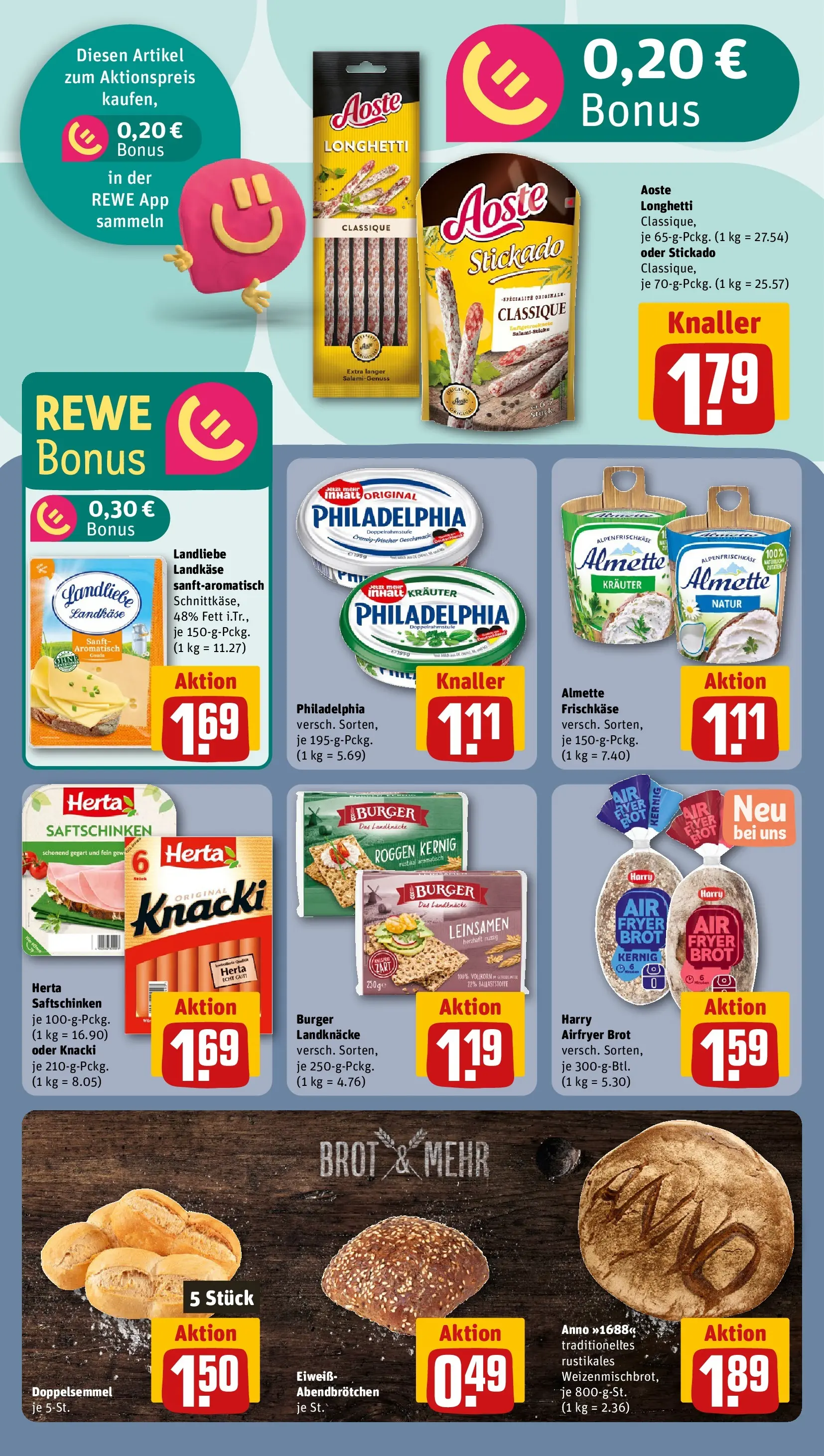 REWE Prospekt ab 04.05.2026 zum Blättern » Angebote | Seite: 14 | Produkte: Burger, Brot, Salami, Frischkase