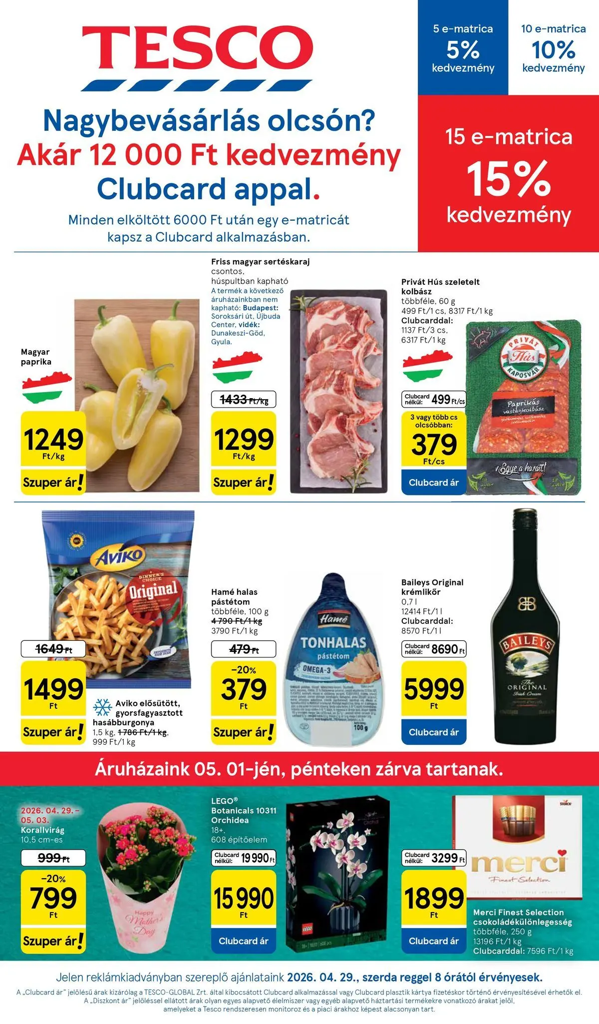 Tesco akciós újság - 2026.04.29.-tól - online | Oldal: 1 | Termékek: Orchidea, Kolbász, Sertéskaraj, Krémlikőr