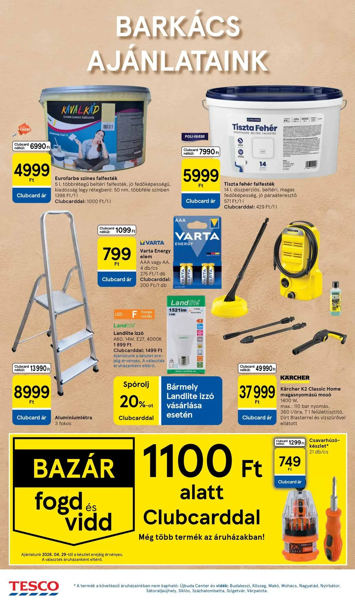 Tesco akciós újság - 2026.04.29.-tól - online | Oldal: 14 | Termékek: Izzó, Csavarhúzó, Magasnyomású mosó
