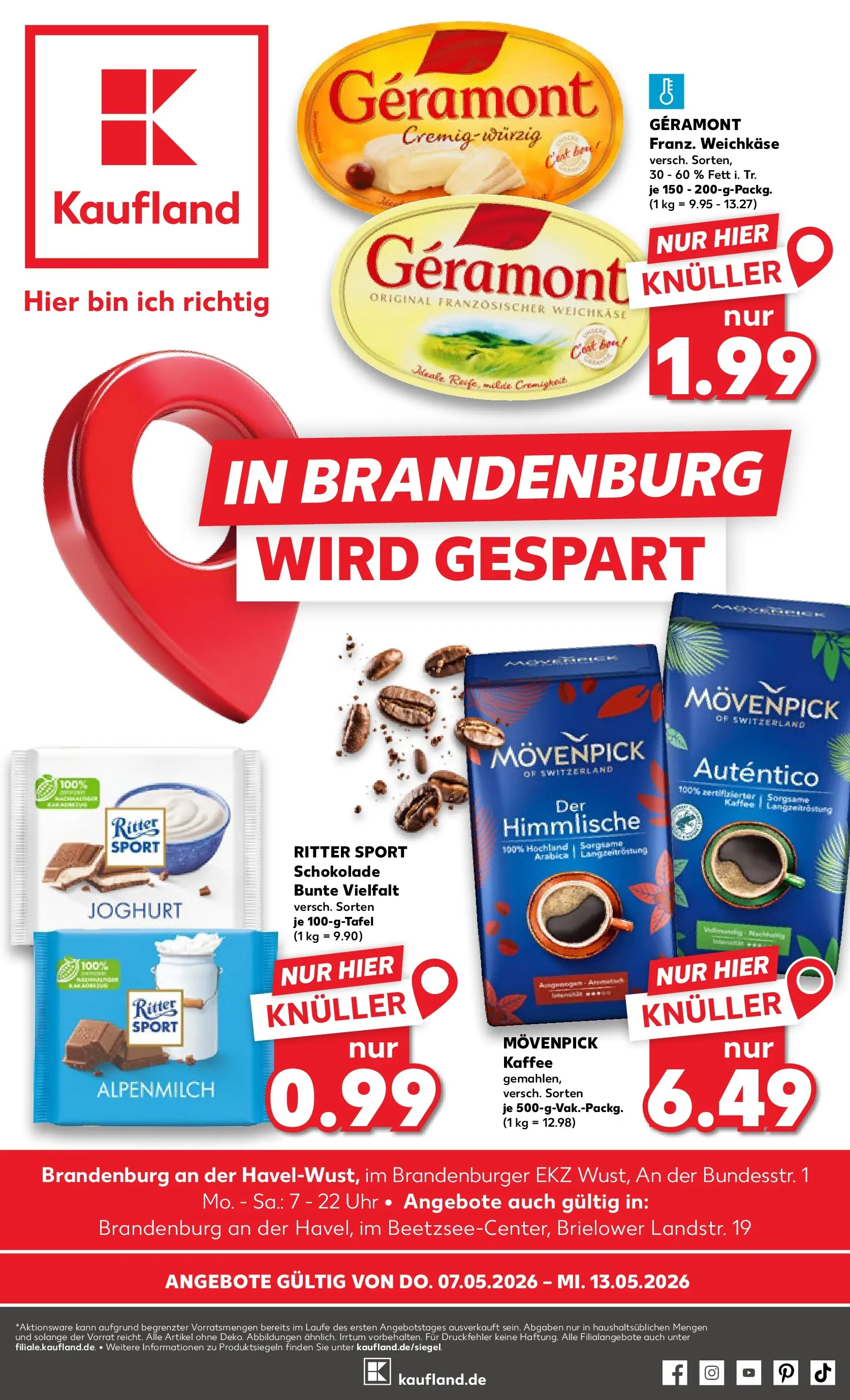 Prospekt Kaufland ab 07.05.2026 » Angebote Online zum Blättern | Seite: 1 | Produkte: Geramont, Ritter sport, Movenpick kaffee, Uhr