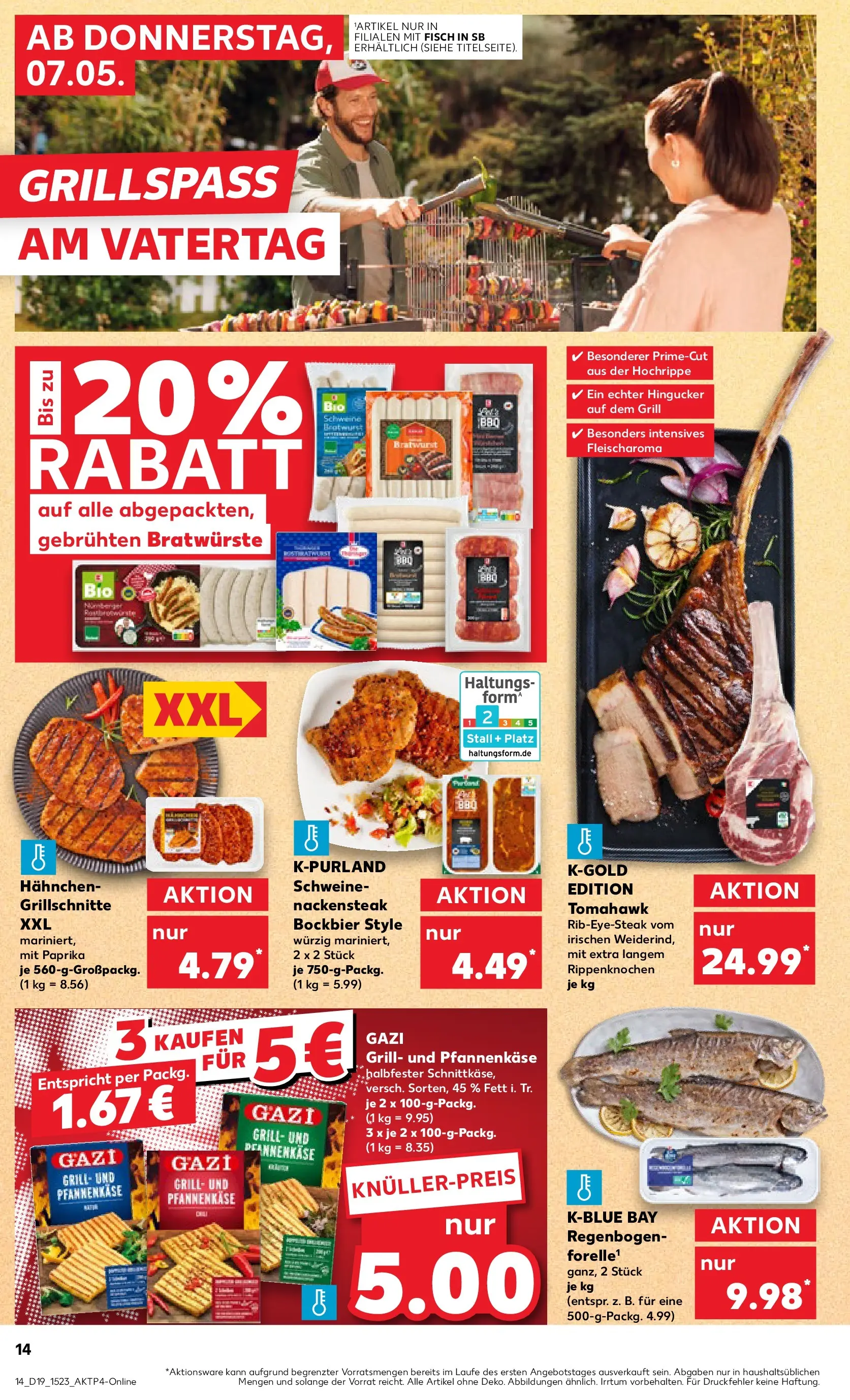Prospekt Kaufland ab 04.05.2026 » Angebote Online zum Blättern | Seite: 19 | Produkte: Hahnchen, Bratwurst, Fisch, Steak