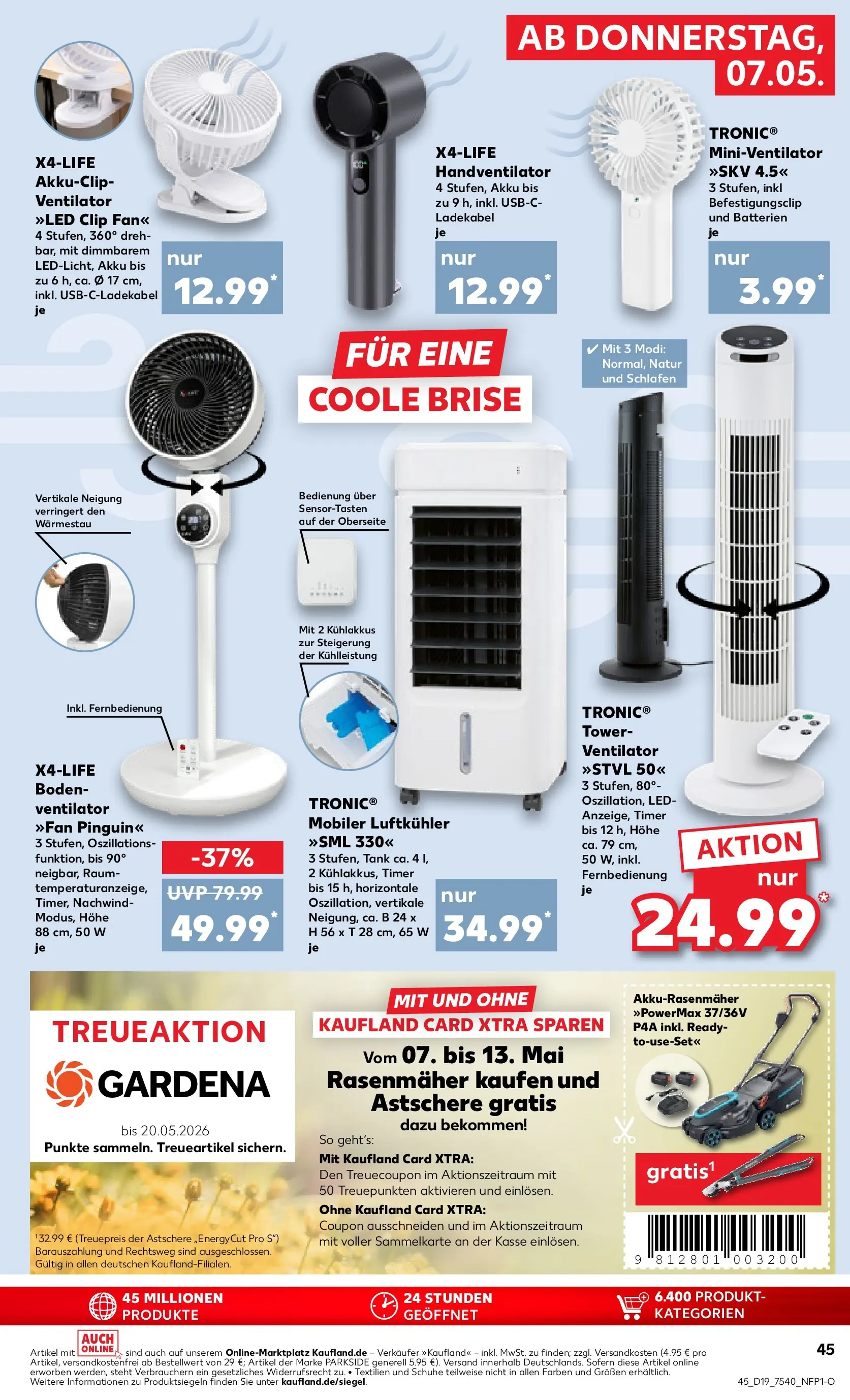 Prospekt Kaufland ab 04.05.2026 » Angebote Online zum Blättern | Seite: 50 | Produkte: Ventilator, Rasenmäher, Batterien, Ladekabel