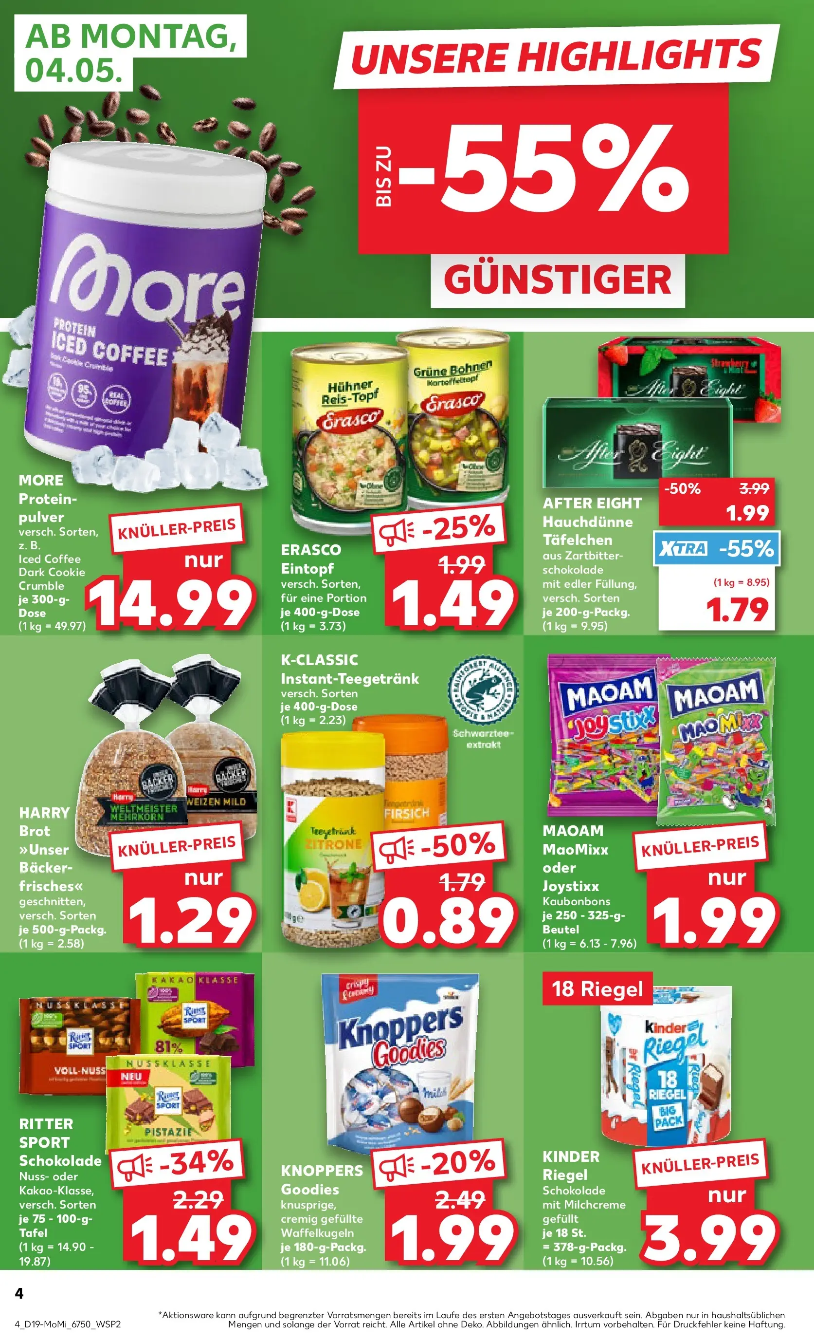 Prospekt Kaufland ab 04.05.2026 » Angebote Online zum Blättern | Seite: 4 | Produkte: Kinder schokolade, Schokolade, Knoppers, Erasco