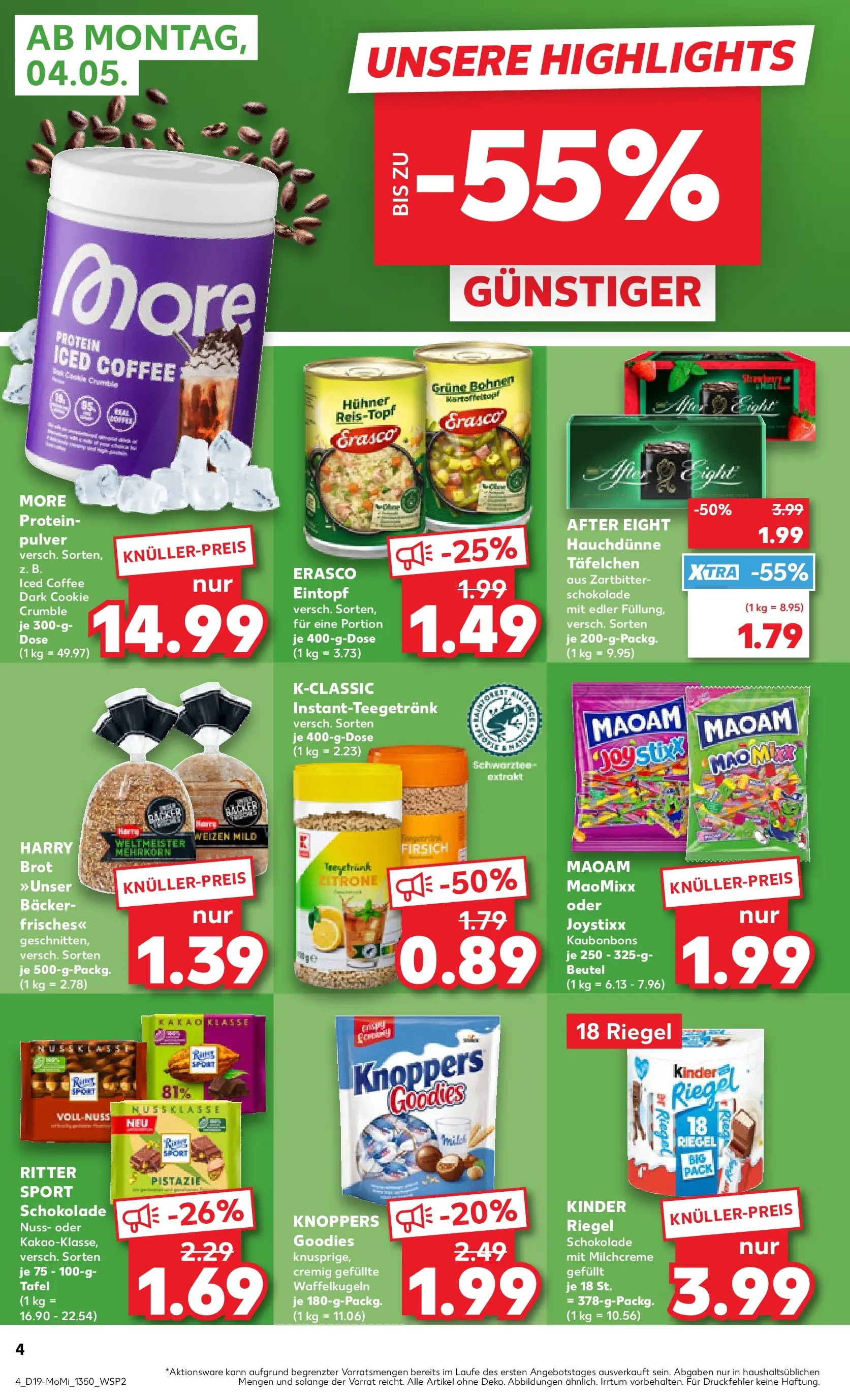 Prospekt Kaufland ab 04.05.2026 » Angebote Online zum Blättern | Seite: 4 | Produkte: Kinder schokolade, Ritter sport, Kinder riegel, Zitrone