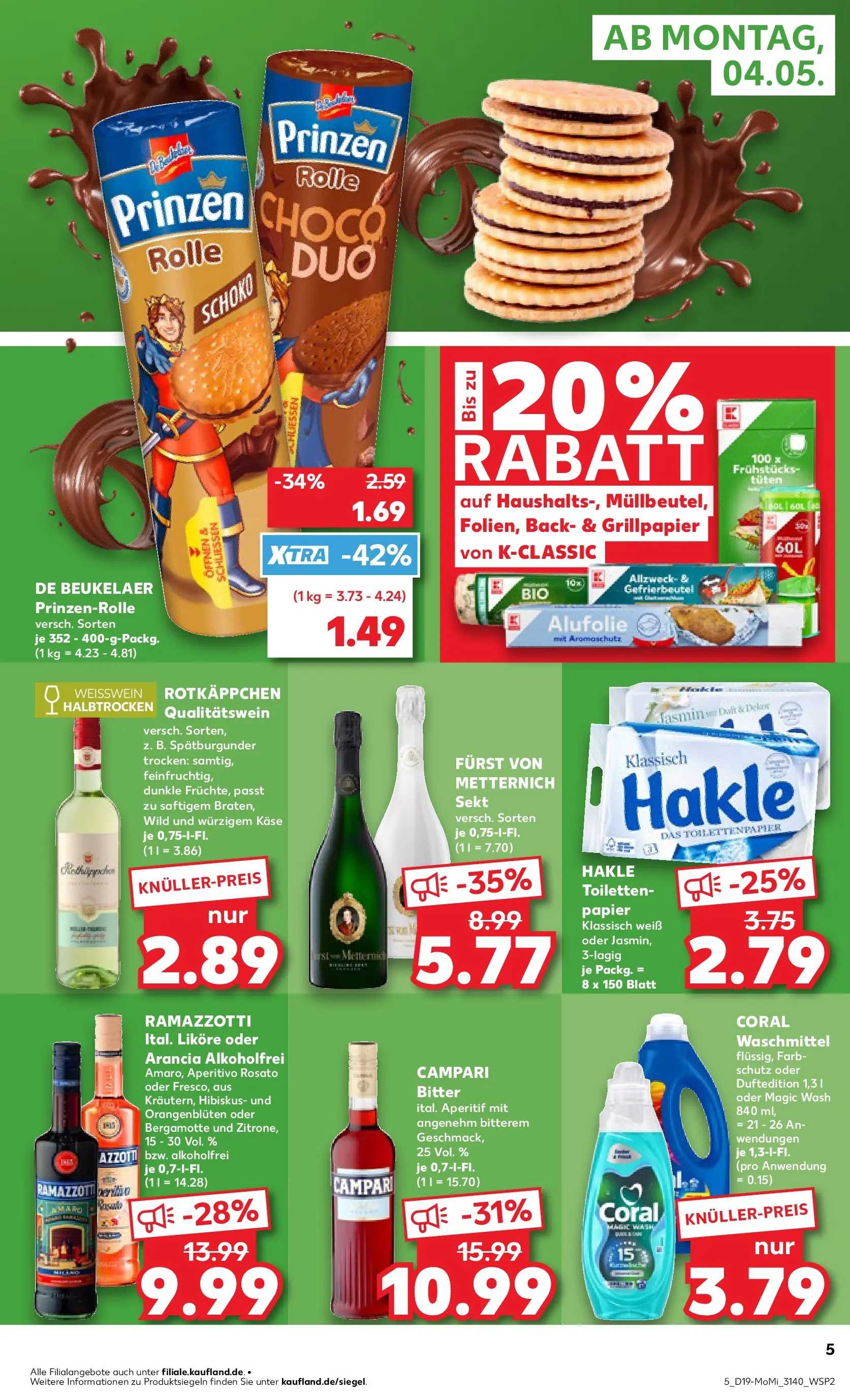 Prospekt Kaufland ab 04.05.2026 » Angebote Online zum Blättern | Seite: 5 | Produkte: Weißwein, Sekt, Campari, Coral waschmittel