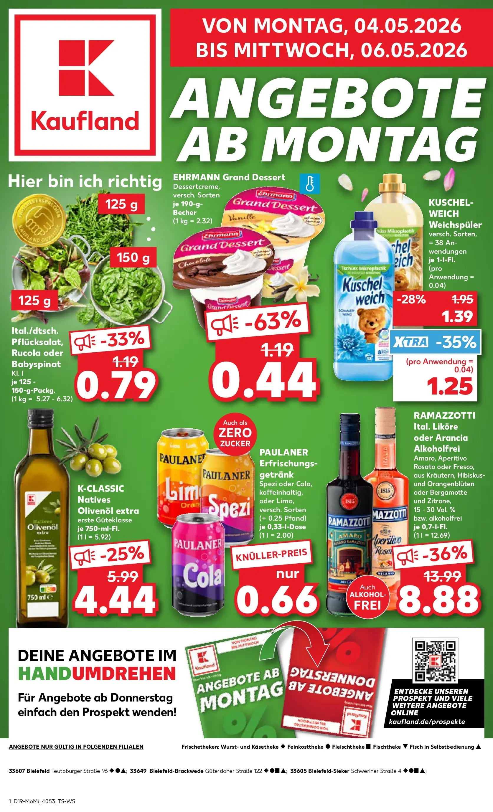 Prospekt Kaufland ab 04.05.2026 » Angebote Online zum Blättern | Seite: 1 | Produkte: Paulaner spezi, Olivenol, Fisch, Zucker