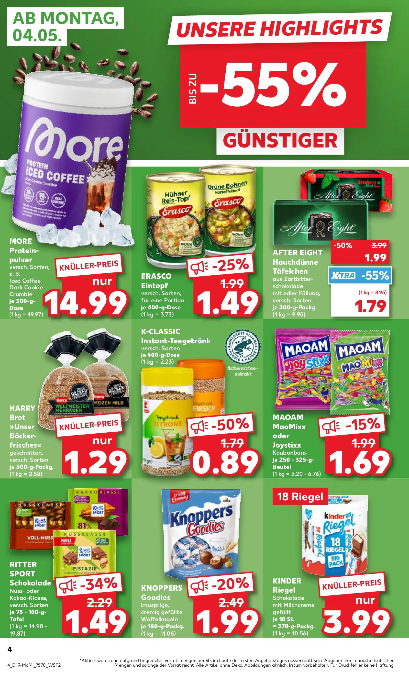 Prospekt Kaufland ab 04.05.2026 » Angebote Online zum Blättern | Seite: 4 | Produkte: Schokolade, Ritter sport, Knoppers, Erasco