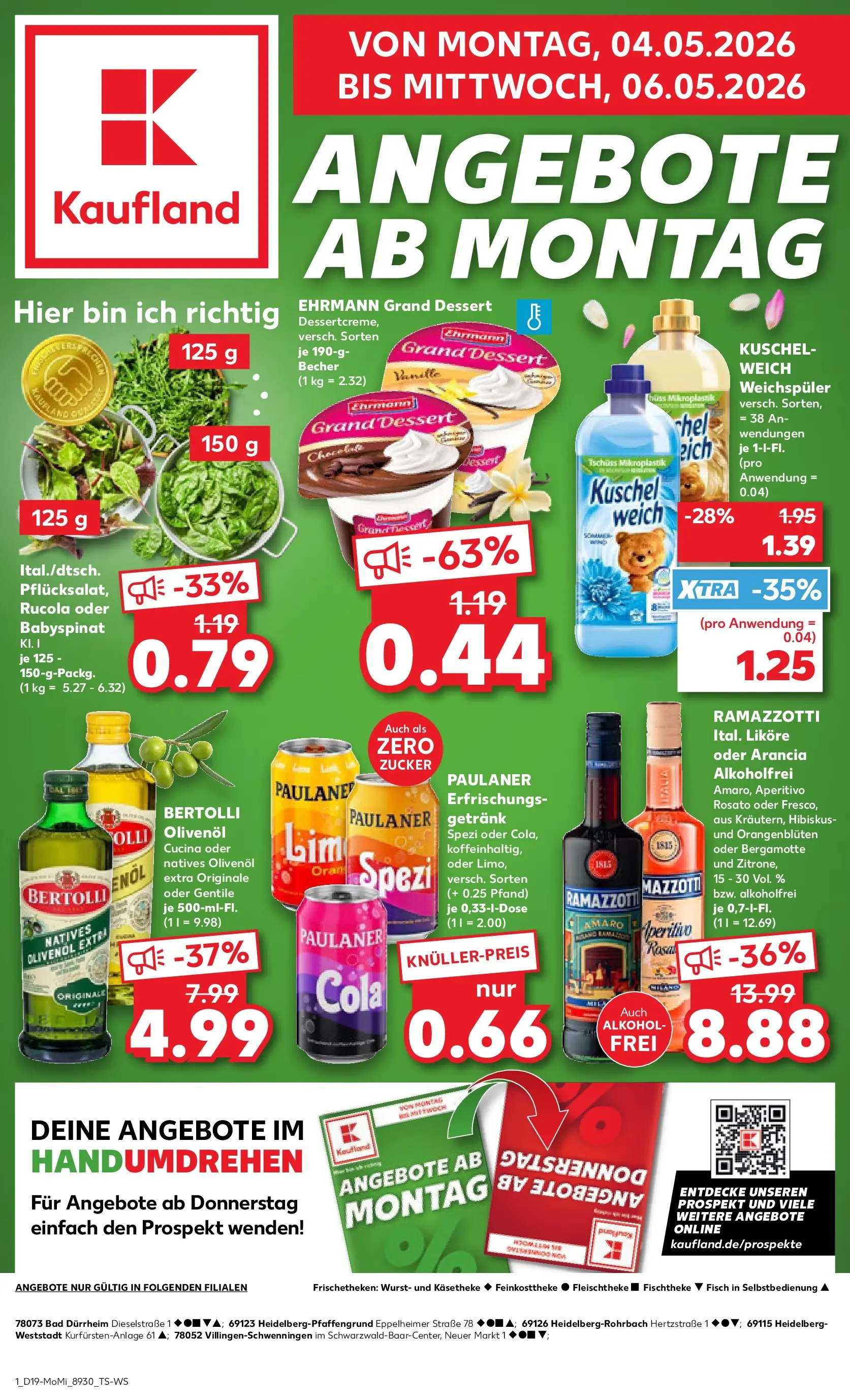 Prospekt Kaufland ab 04.05.2026 » Angebote Online zum Blättern | Seite: 1 | Produkte: Cola, Ehrmann grand dessert, Paulaner spezi, Zucker