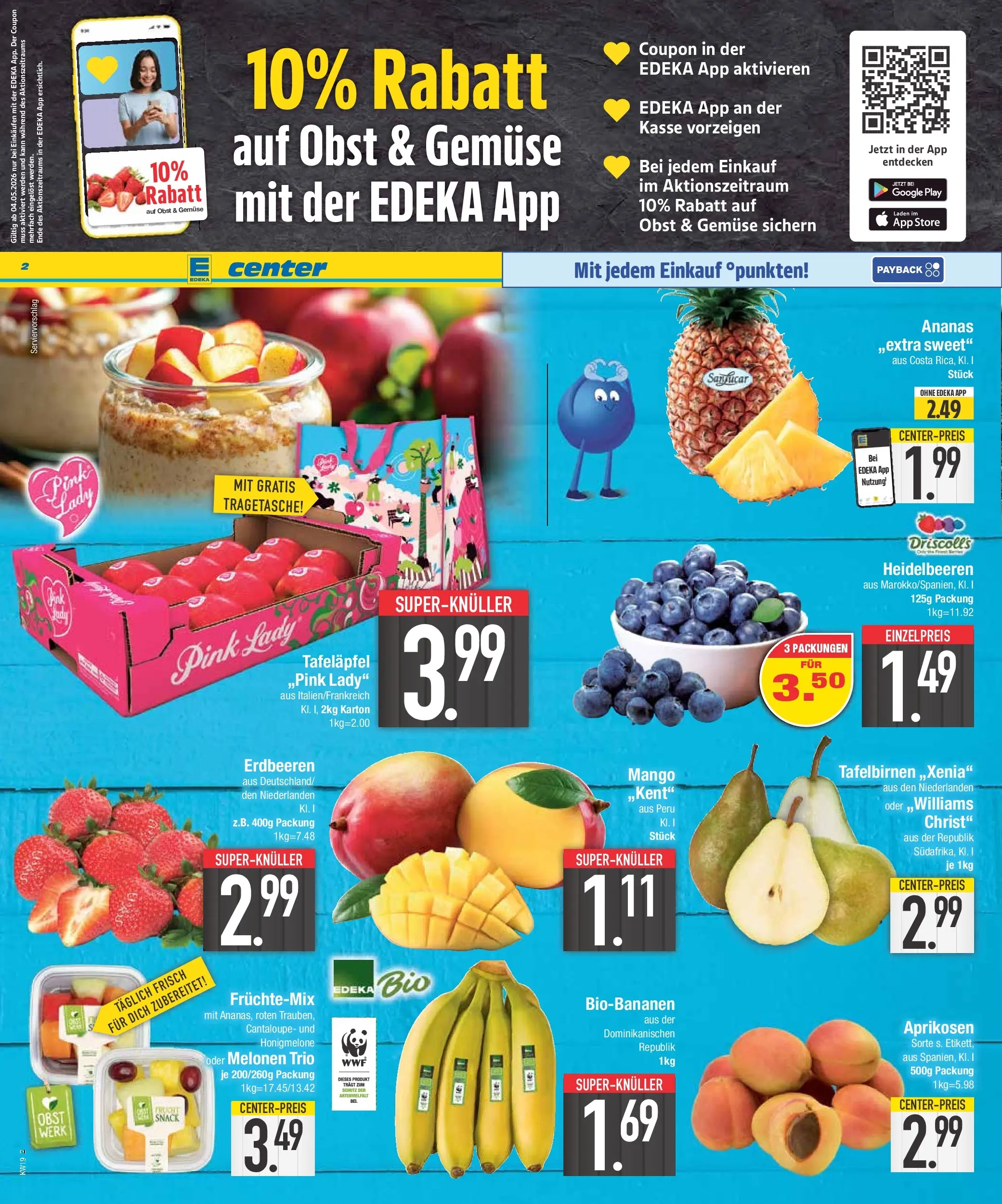 E center Prospekt Krumbach	 (ab 03.05.2026) zum Blättern | Seite: 2 | Produkte: Ananas, Heidelbeeren, Mango, Erdbeeren