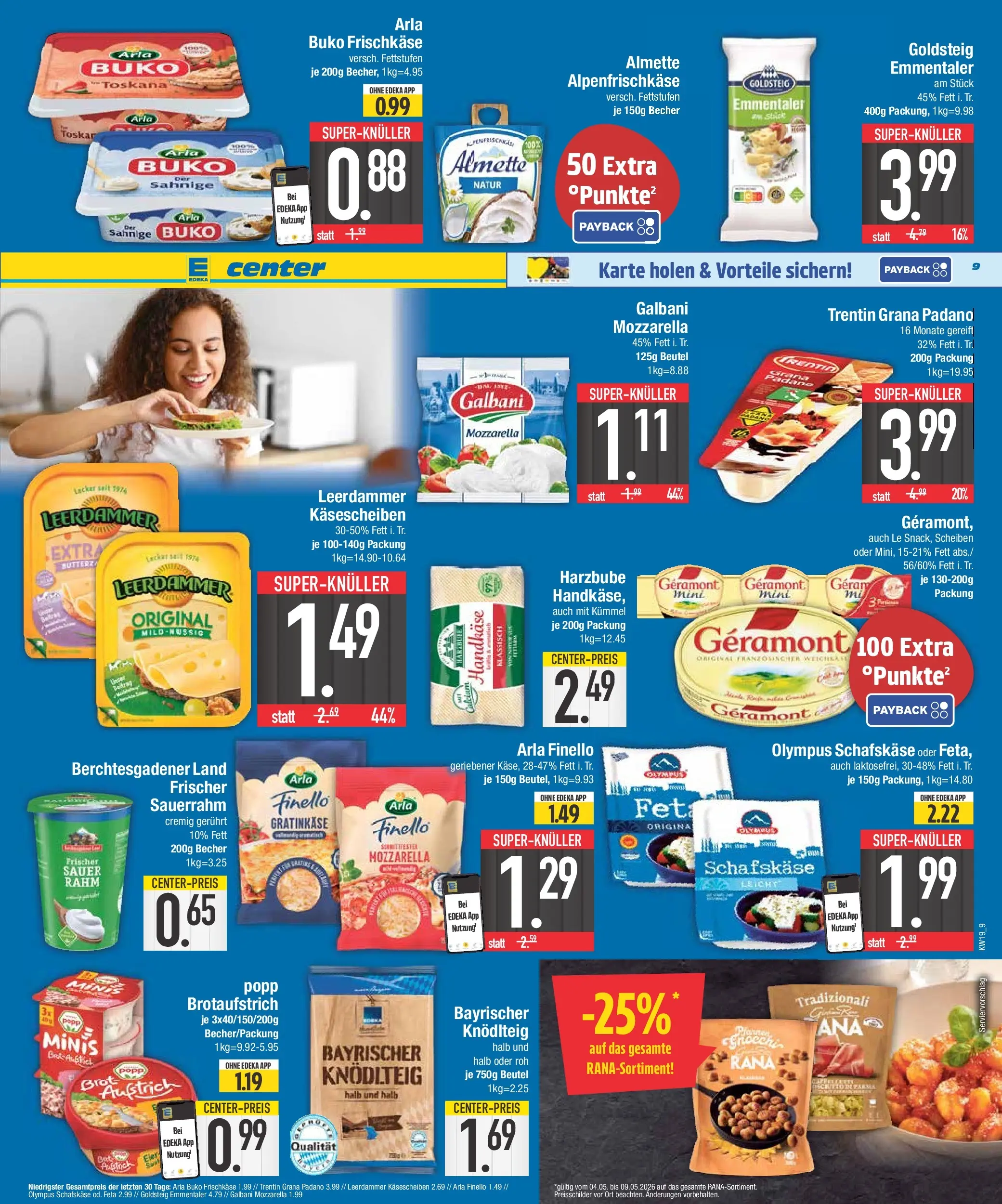 E center Prospekt Krumbach	 (ab 03.05.2026) zum Blättern | Seite: 9 | Produkte: Geramont, Almette, Feta, Mozzarella