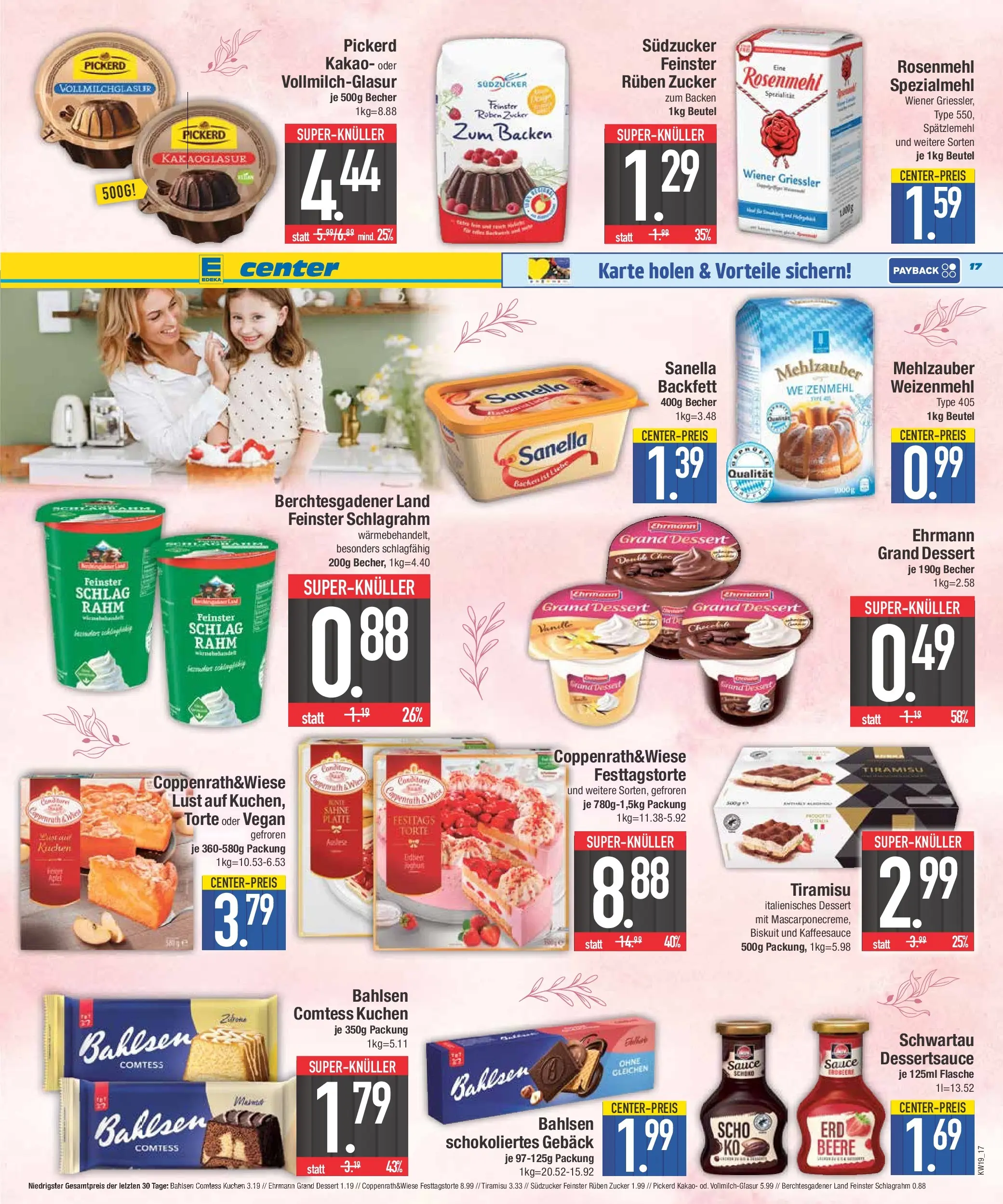 E center Prospekt Krumbach	 (ab 03.05.2026) zum Blättern | Seite: 17 | Produkte: Ehrmann grand dessert, Weizenmehl, Zucker, Kuchen