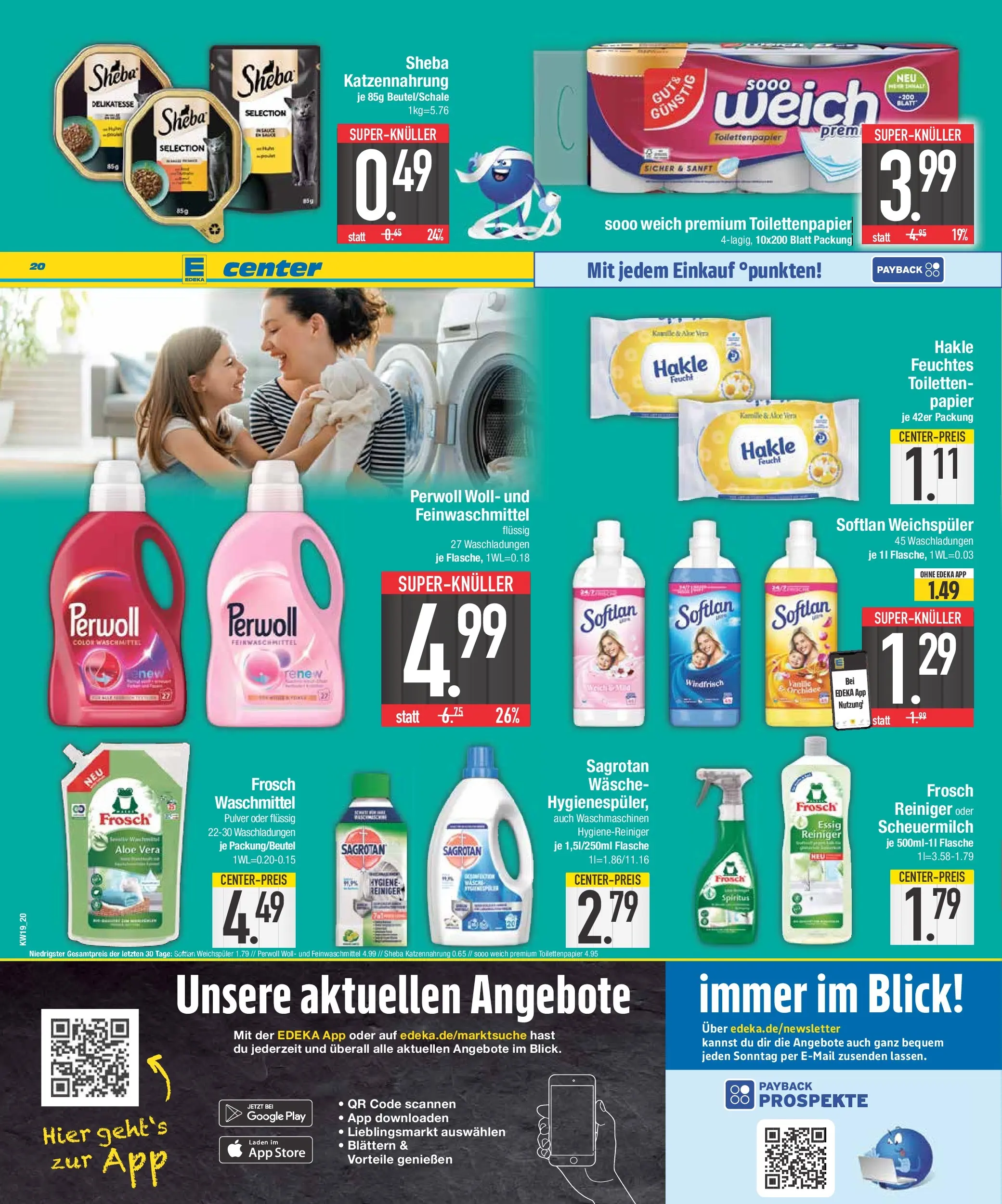 E center Prospekt Krumbach	 (ab 03.05.2026) zum Blättern | Seite: 20 | Produkte: Sheba, Essig, Waschmittel, Toilettenpapier