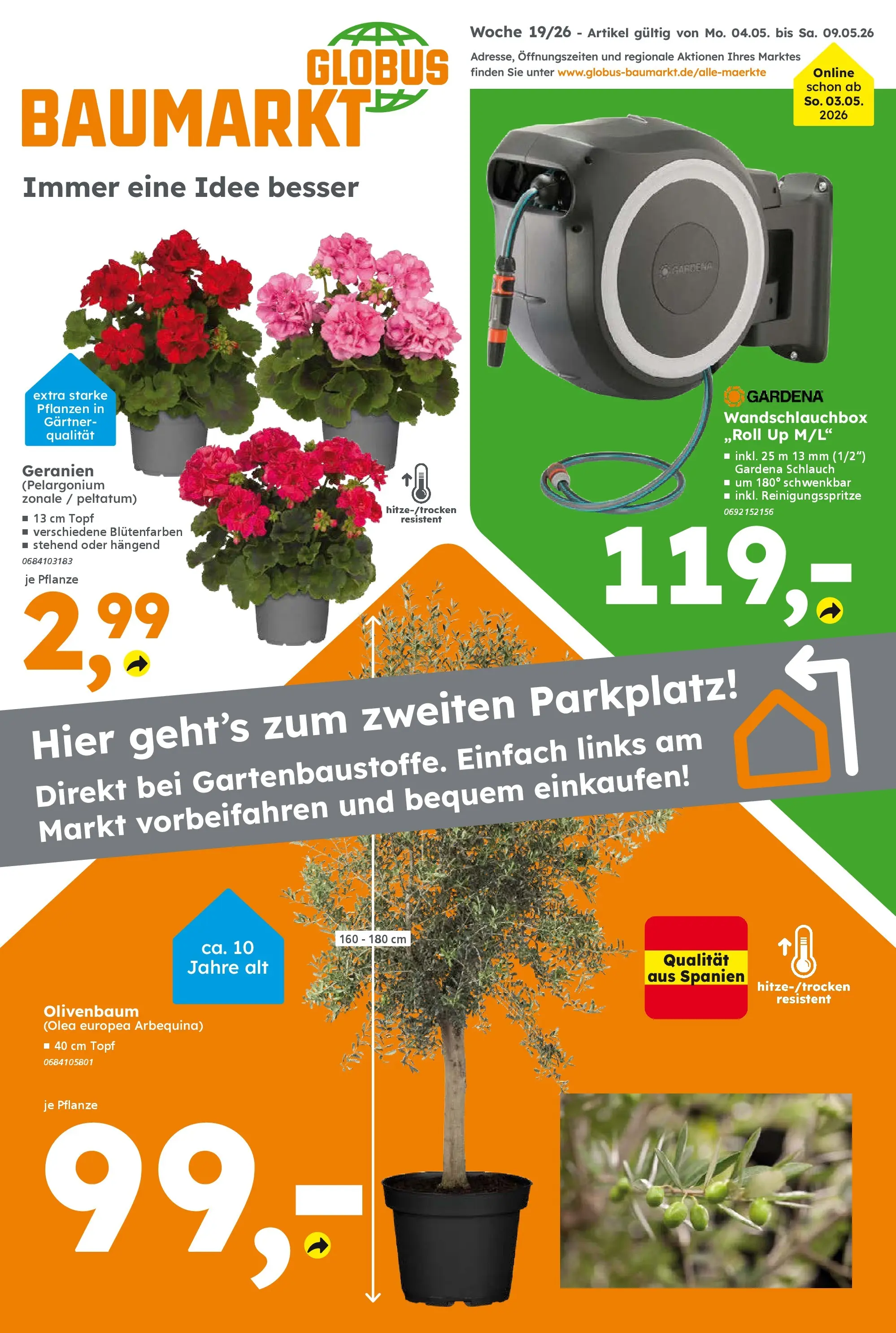 Globus Baumarkt Prospekt Dietzenbach	 (ab 04.05.2026) zum Blättern | Seite: 1 | Produkte: Geranien