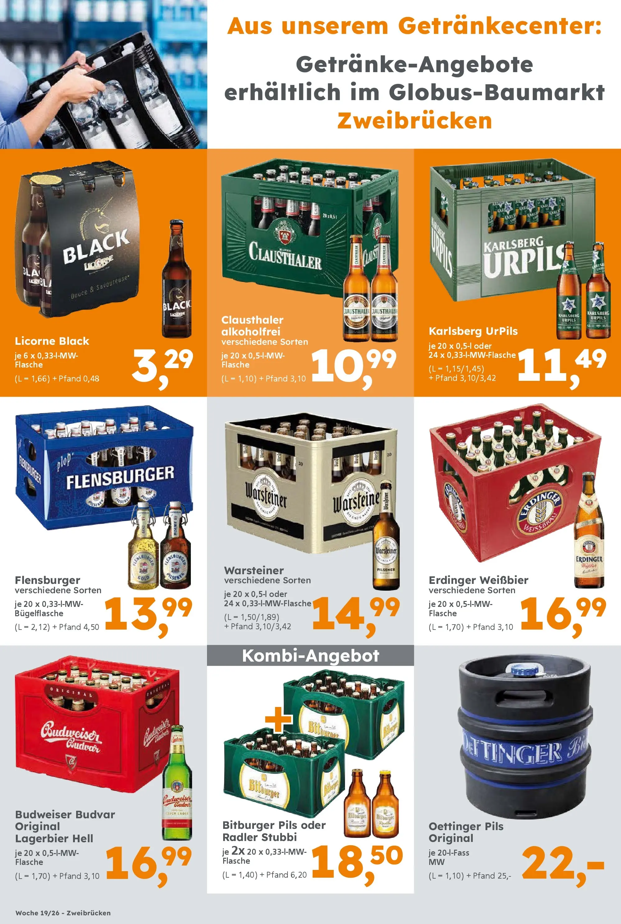 Globus Baumarkt Prospekt Zweibrücken	 (ab 04.05.2026) zum Blättern | Seite: 16 | Produkte: Bitburger, Erdinger, Oettinger, Radler